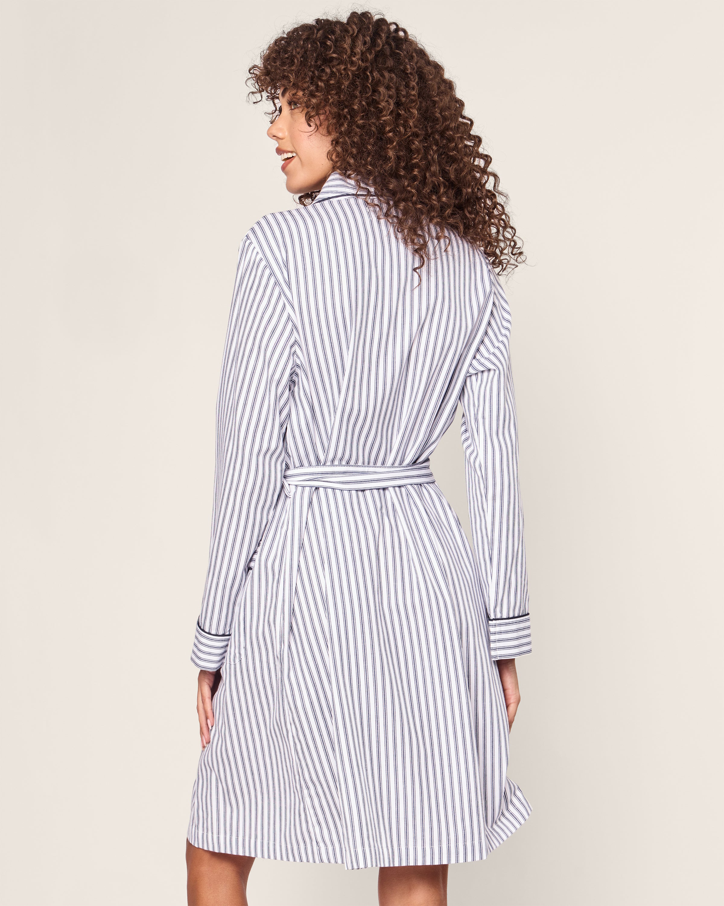 Women's Twill Robe in Navy French Ticking