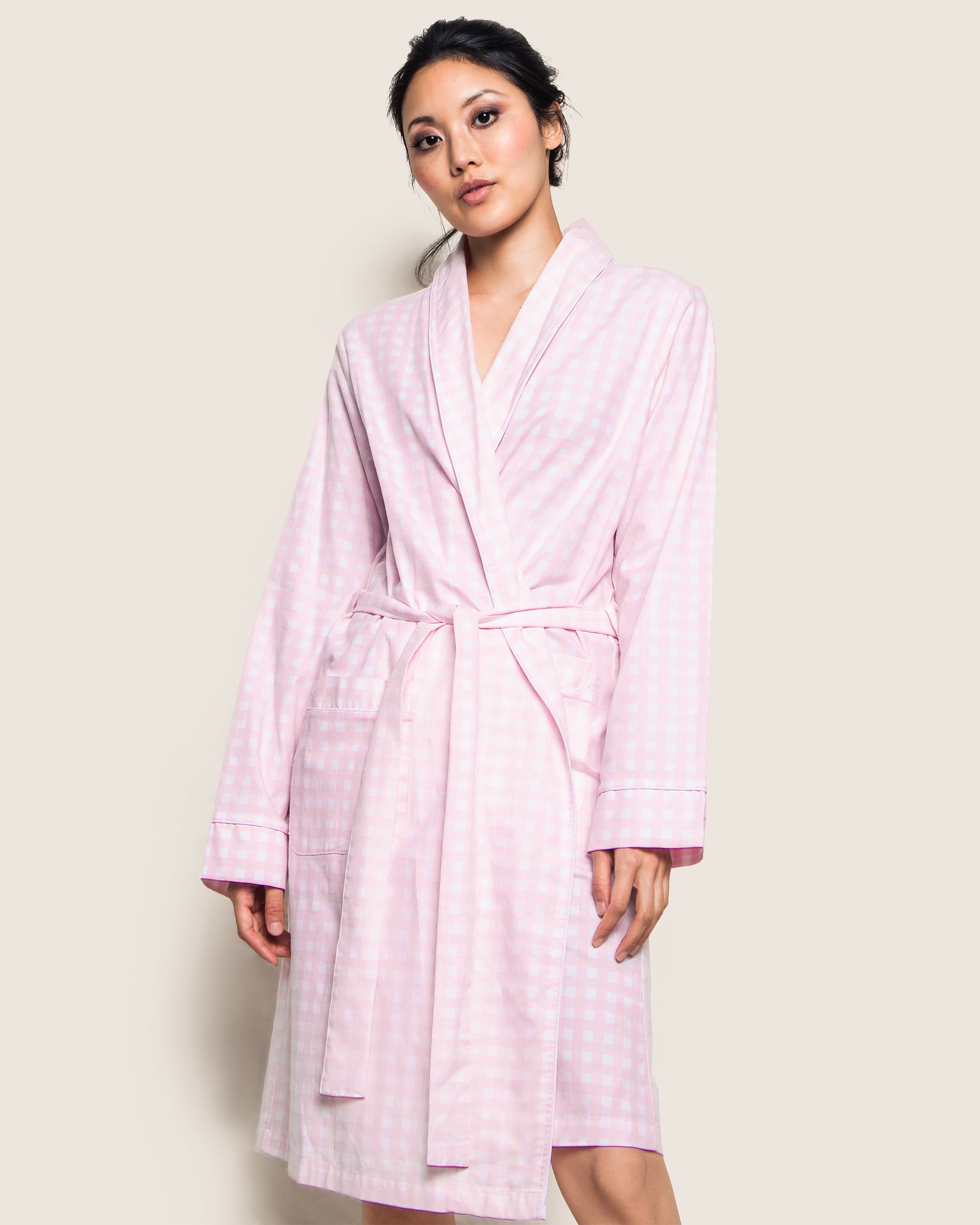 Women's Twill Robe in Pink Gingham