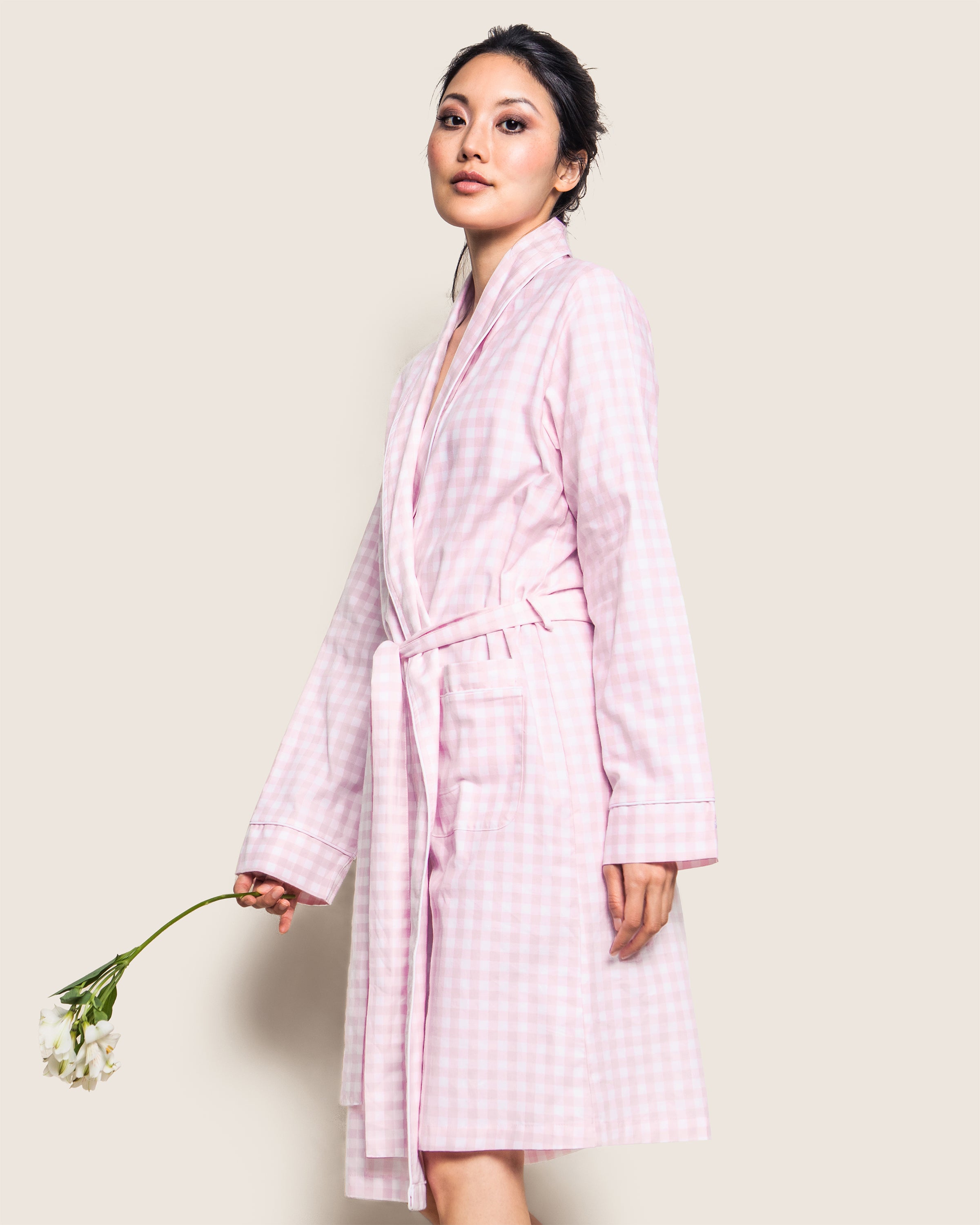 Women's Twill Robe in Pink Gingham