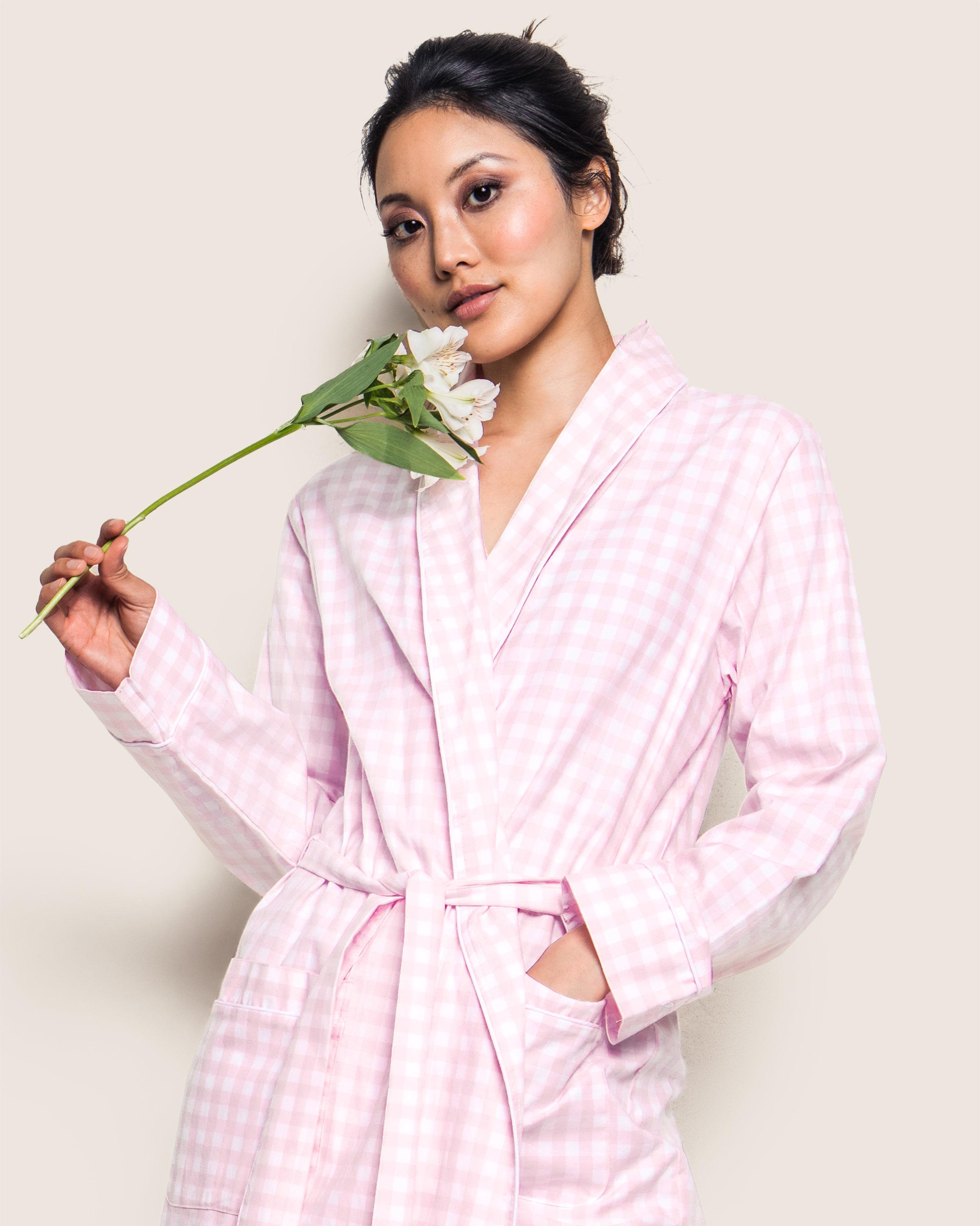 Women's Twill Robe in Pink Gingham