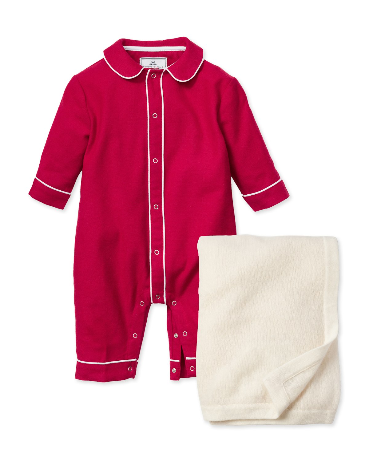 Baby's Flannel Cambridge Romper & Cashmere Blanket Gift Set