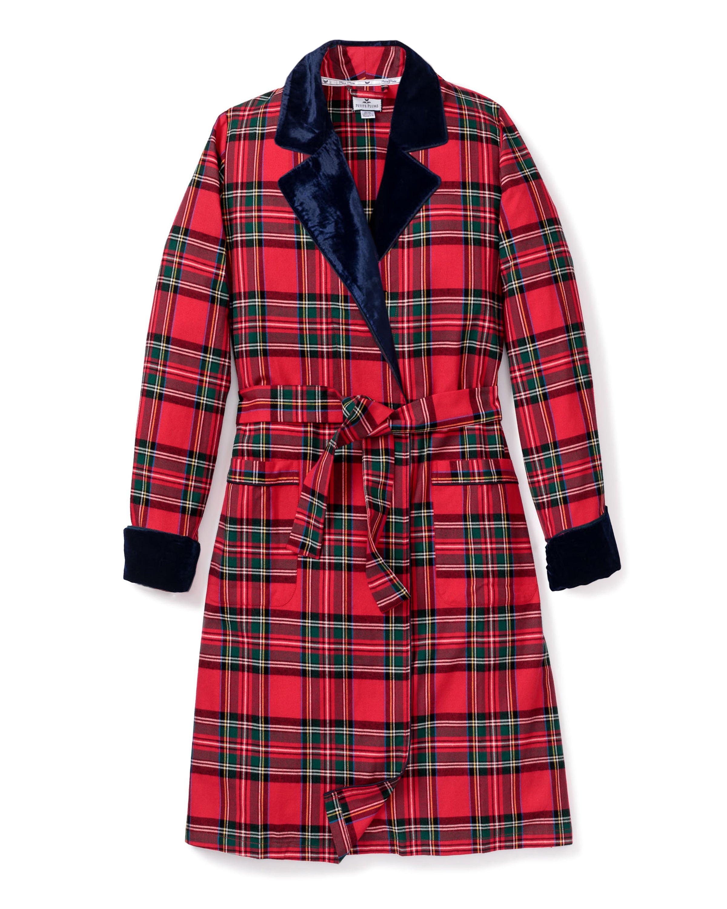 Women's Long Robe with Velvet Trim in Imperial Tartan