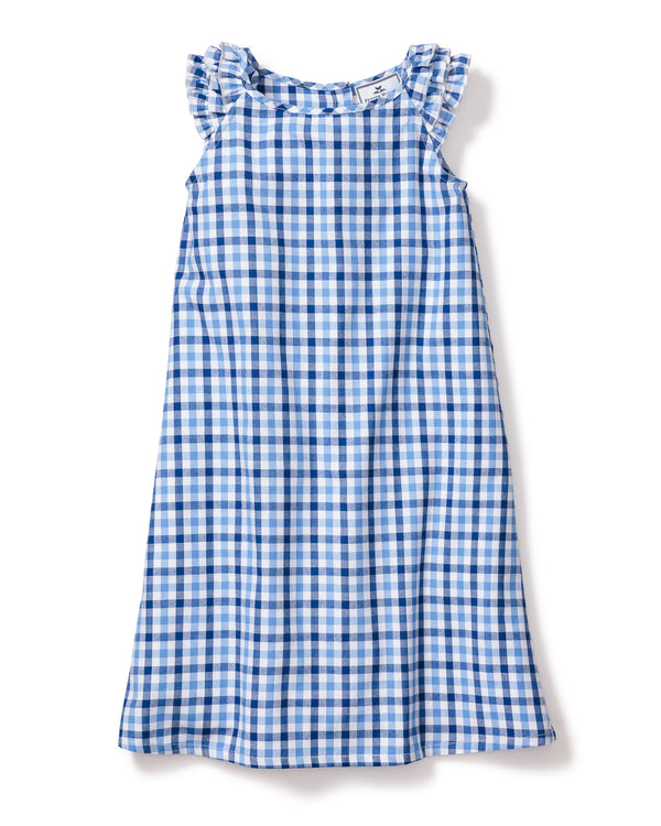 Girl's Twill Amelie Nightgown in Royal Blue Gingham