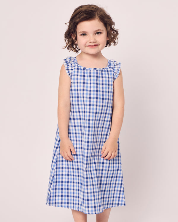 Girl's Twill Amelie Nightgown in Royal Blue Gingham