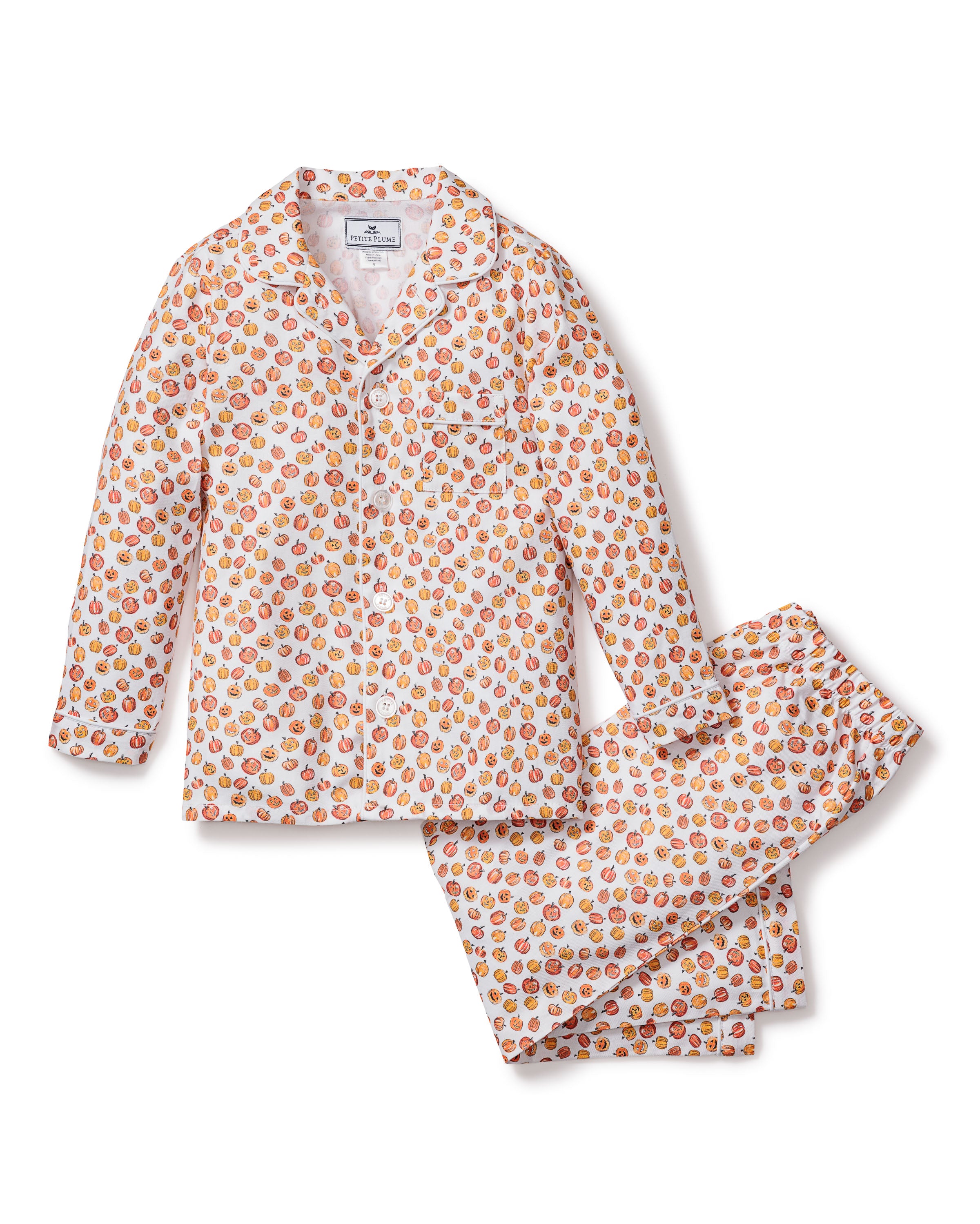 Kid's Twill Pajama Set in Pumpkin Patch