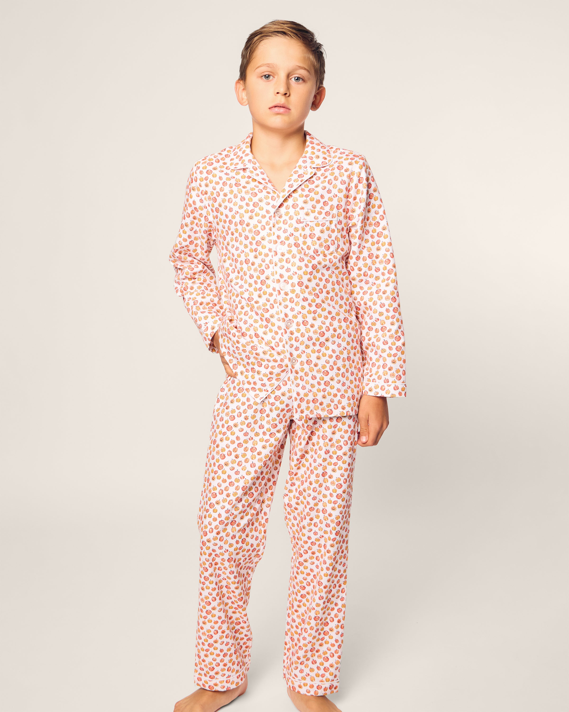 Kid's Twill Pajama Set in Pumpkin Patch