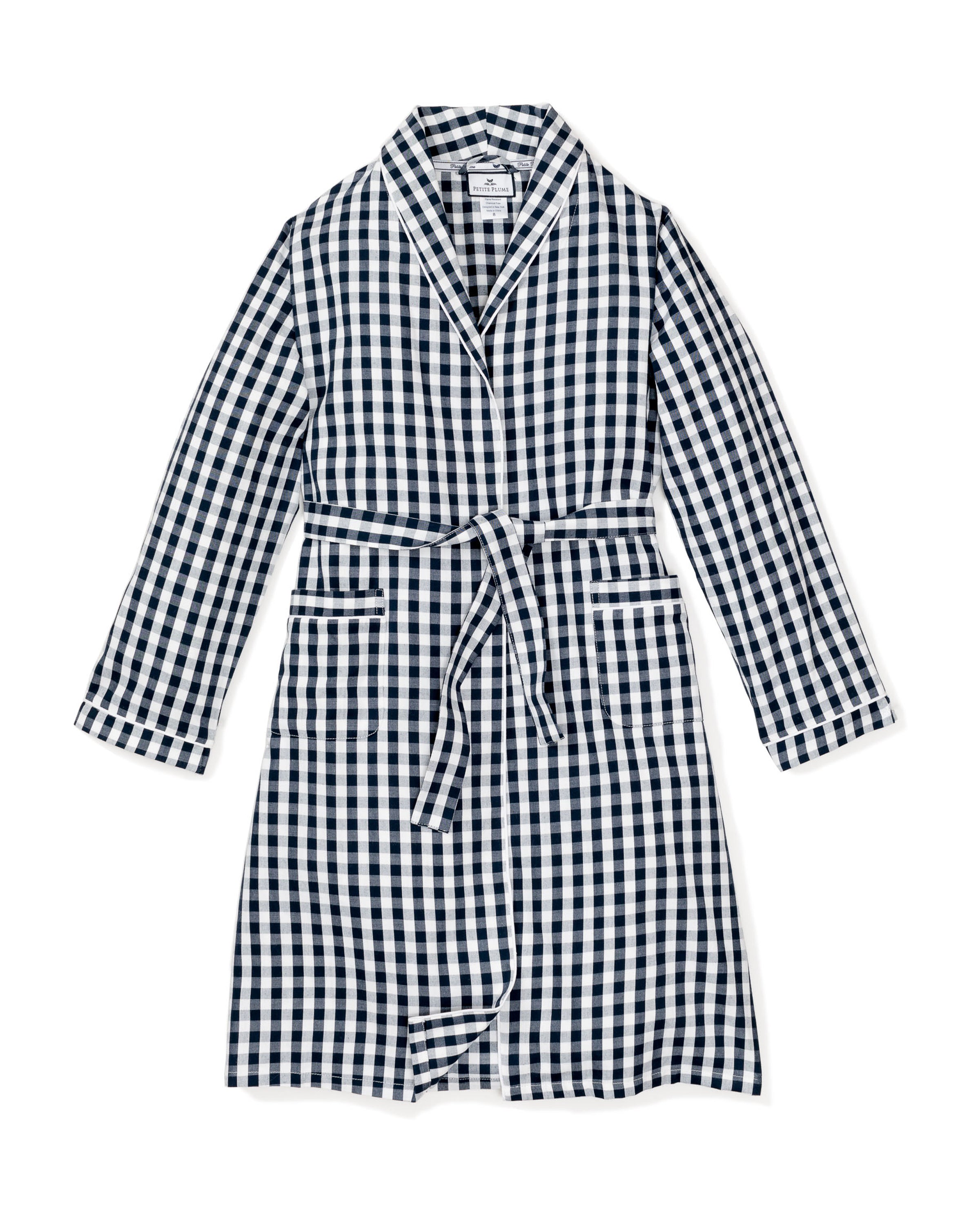 Kid's Twill Robe in Navy Gingham