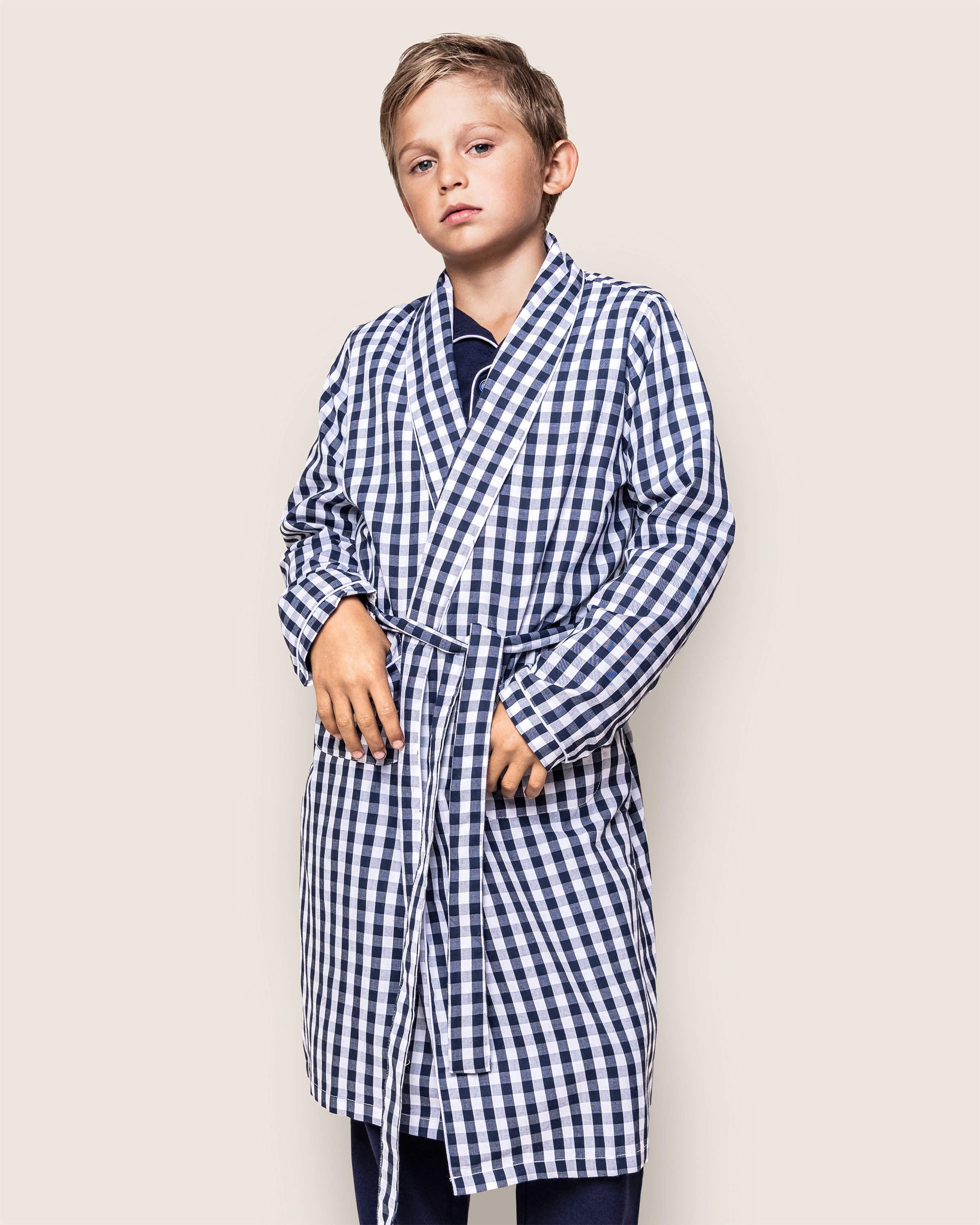 Kid's Twill Robe in Navy Gingham