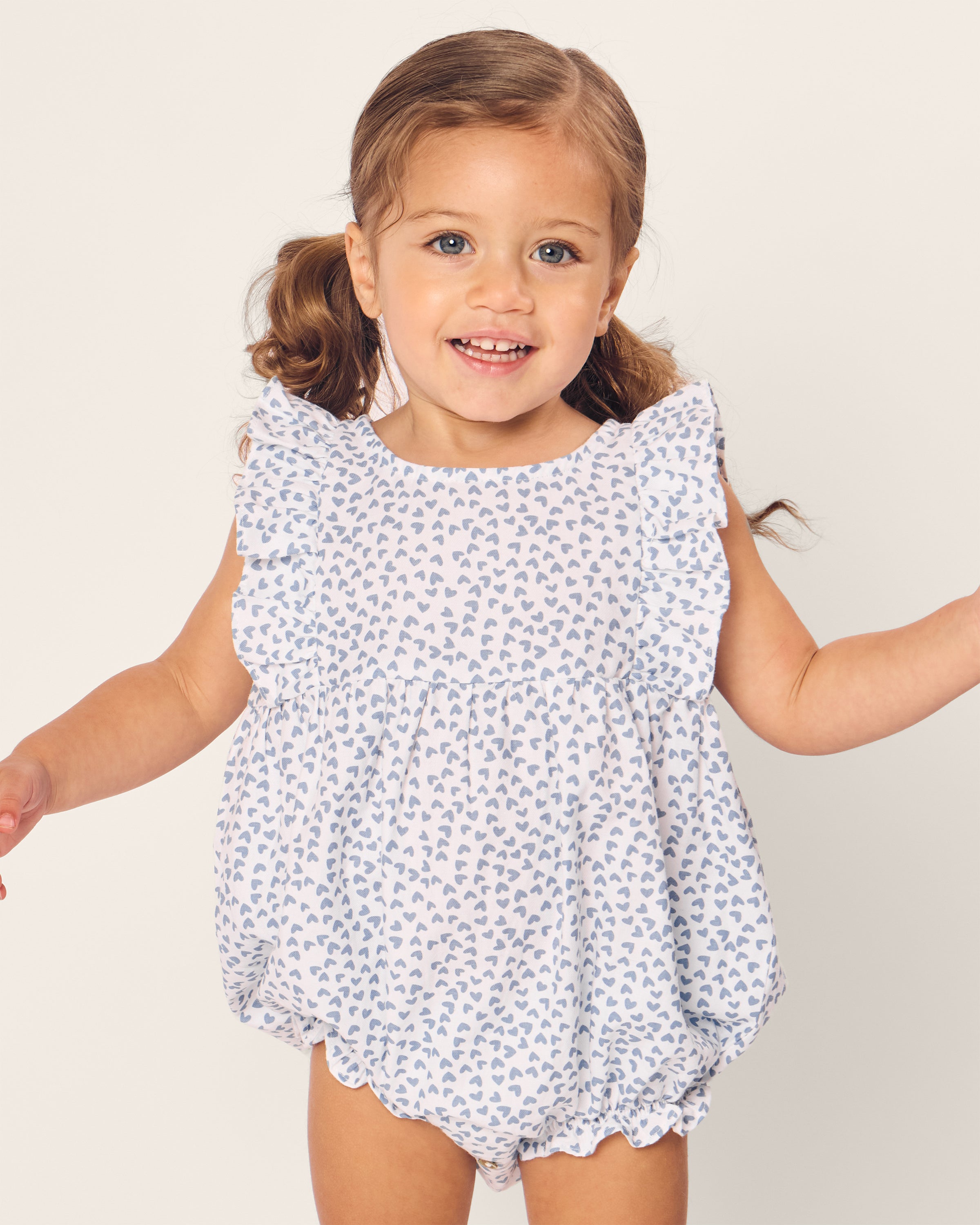 Baby's Twill Ruffled Romper in Bluehearts