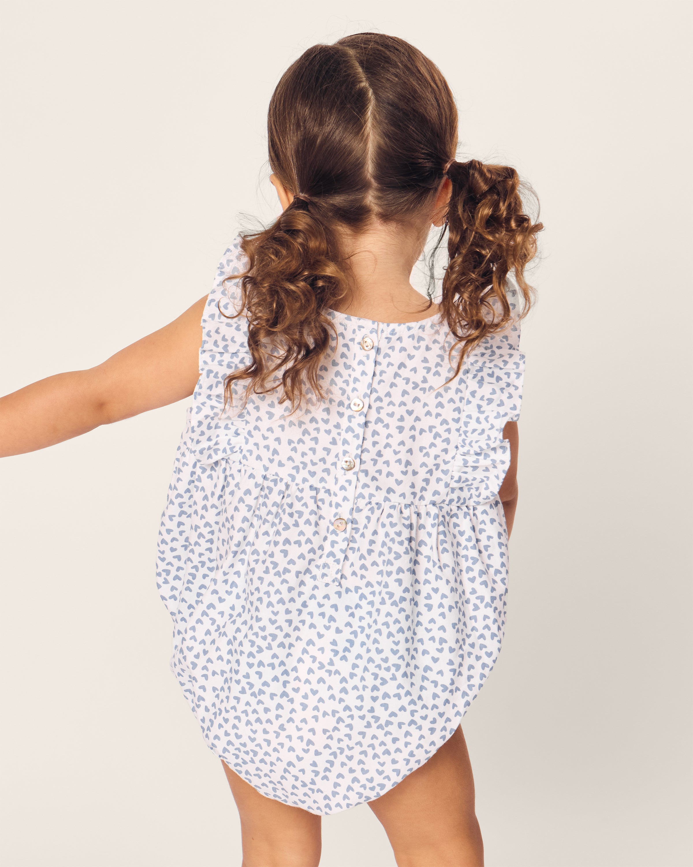 Baby's Twill Ruffled Romper in Bluehearts