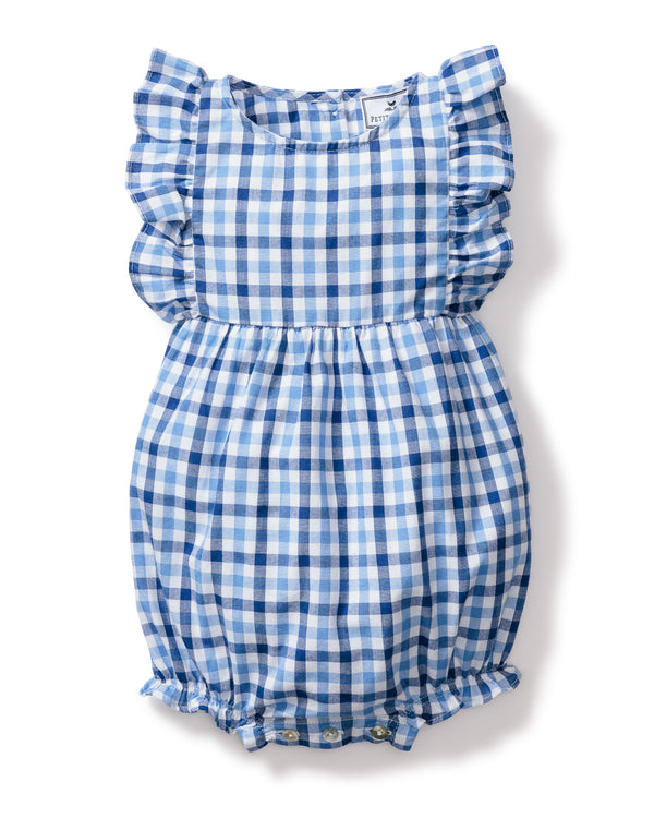 Baby's Twill Ruffled Romper in Royal Blue Gingham