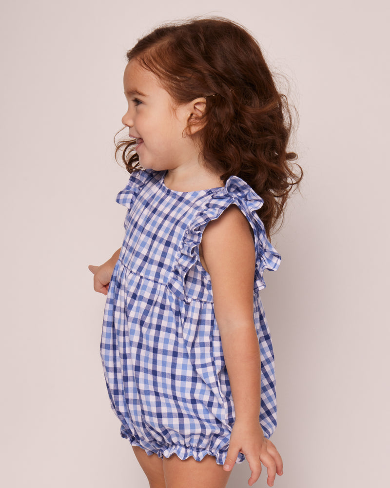 Baby's Twill Ruffled Romper in Royal Blue Gingham