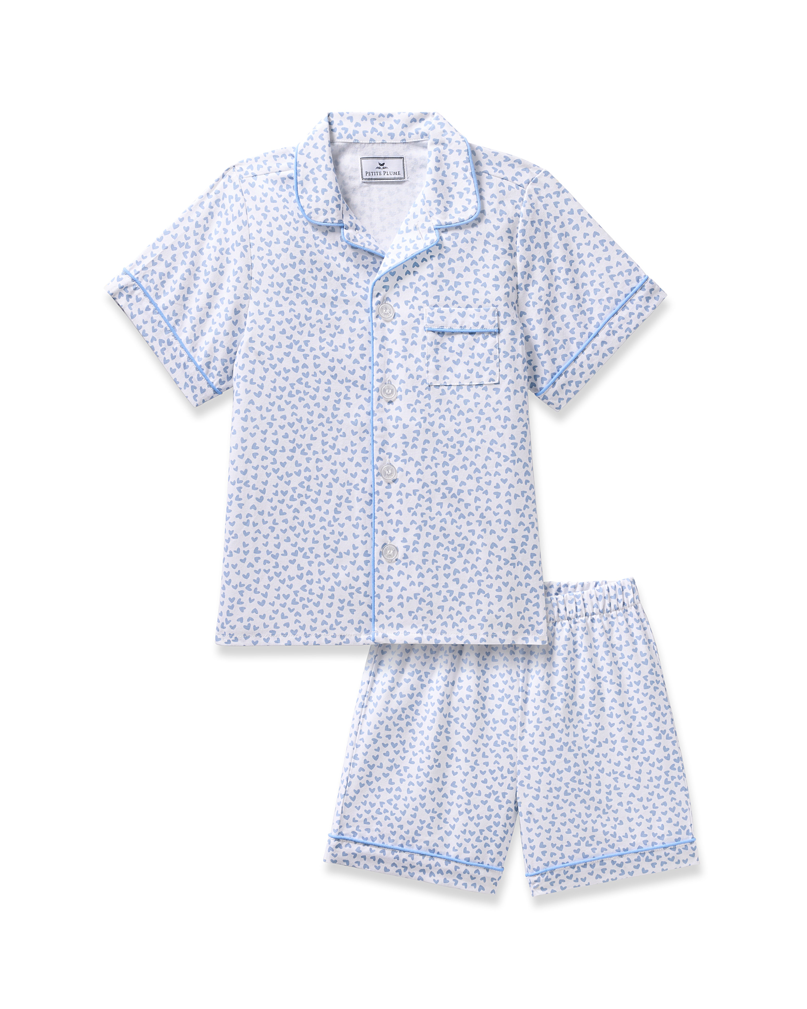 Kid's Twill Short Set in Bluehearts