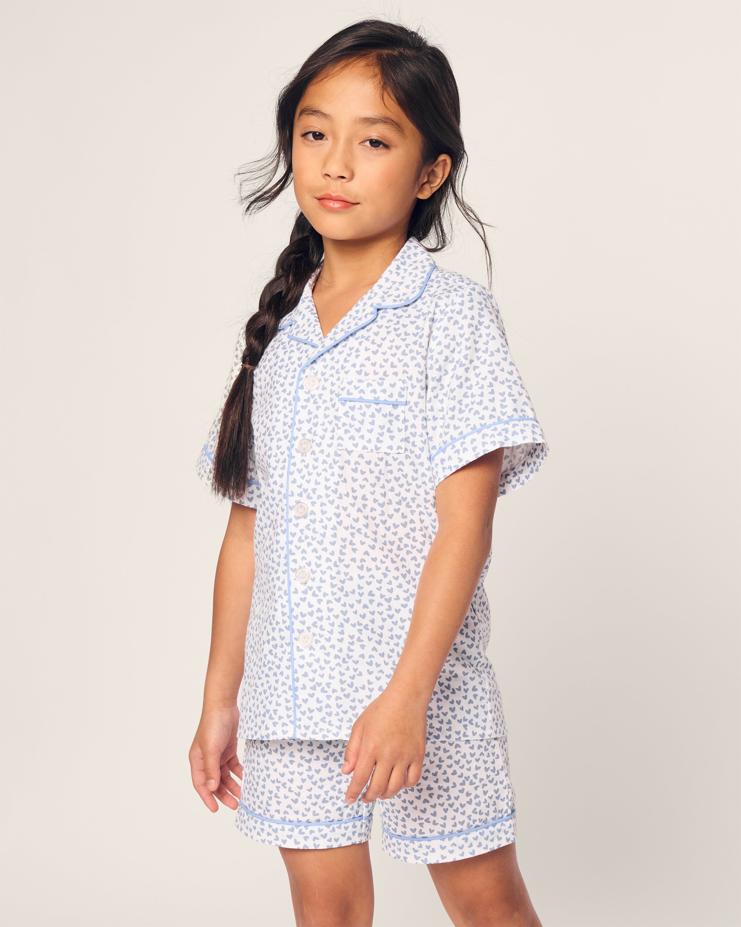 Kid's Twill Short Set in Bluehearts