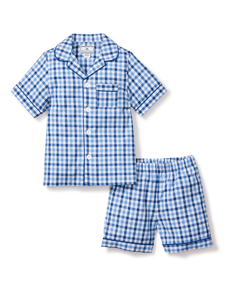Kid's Twill Pajama Short Set in Royal Blue Gingham