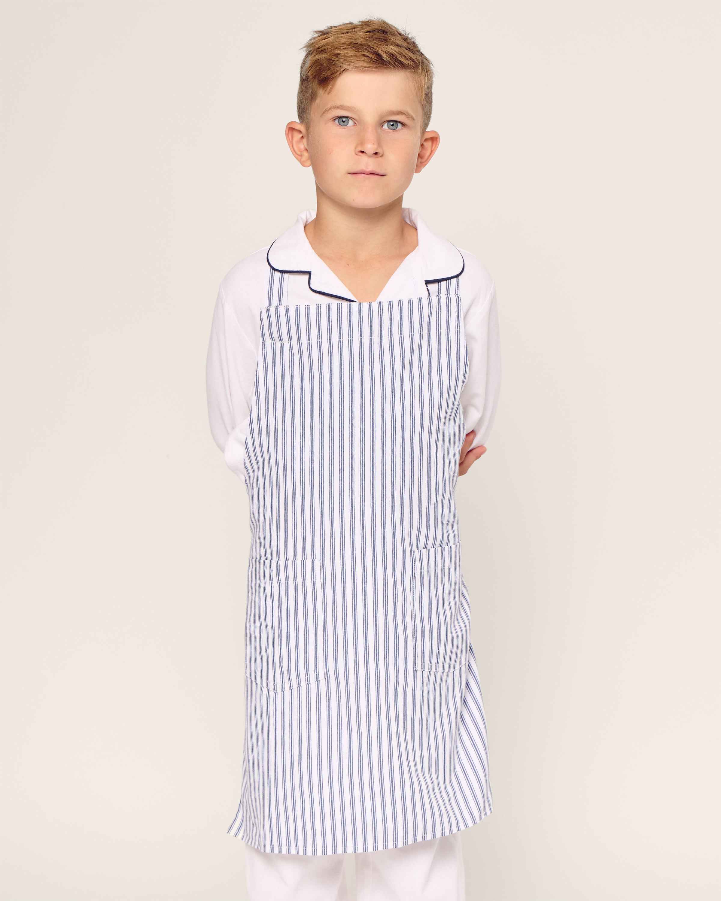 Kid's Apron in Navy French Ticking