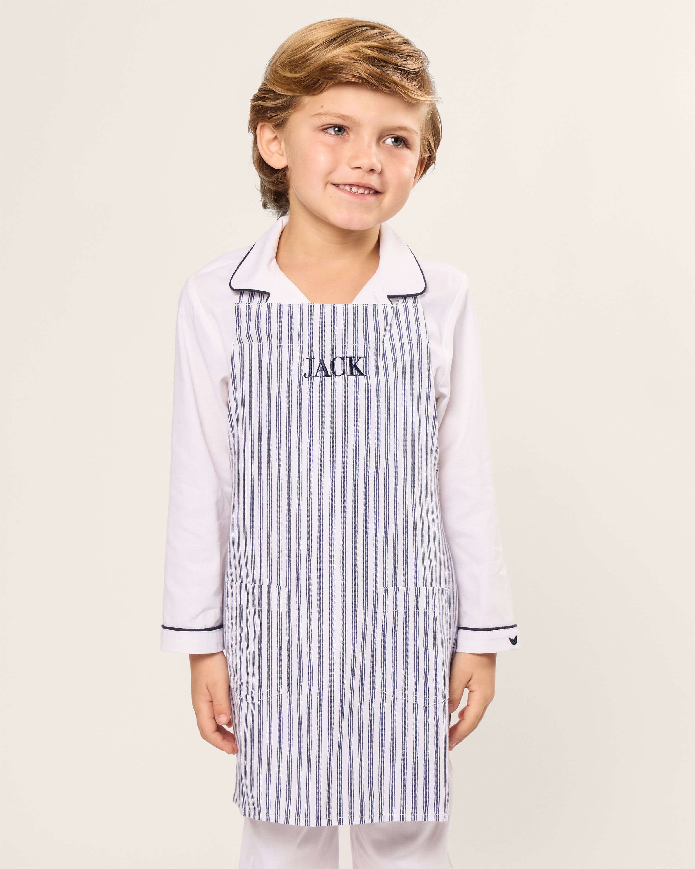 Kid's Apron in Navy French Ticking