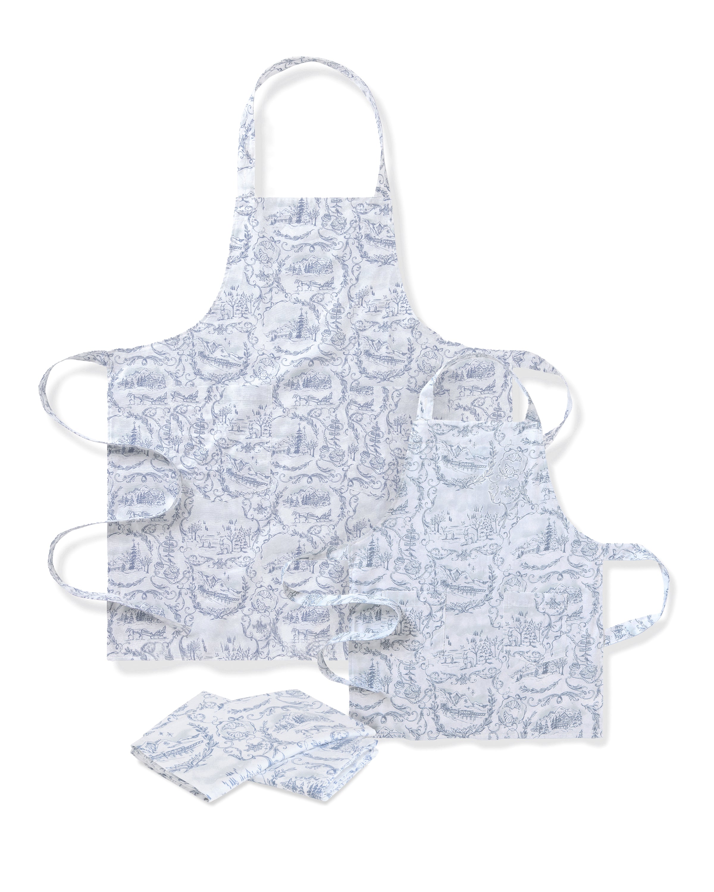 Maman x Petite Plume Alpine Toile Tea Towels & Aprons Bundle