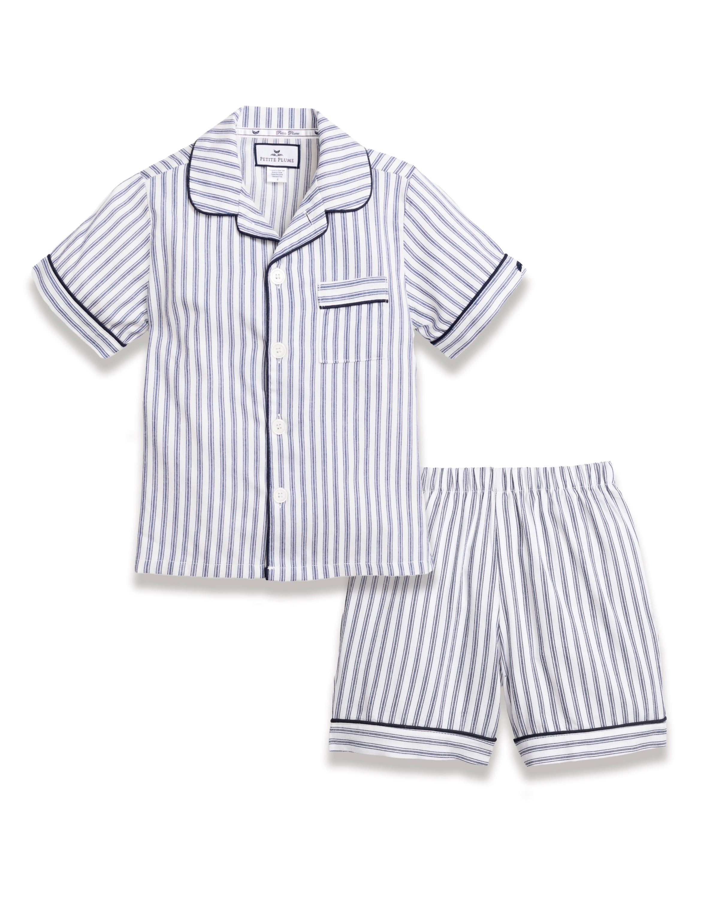 Boy's Navy French Ticking Classic Short Set | Petite Plume