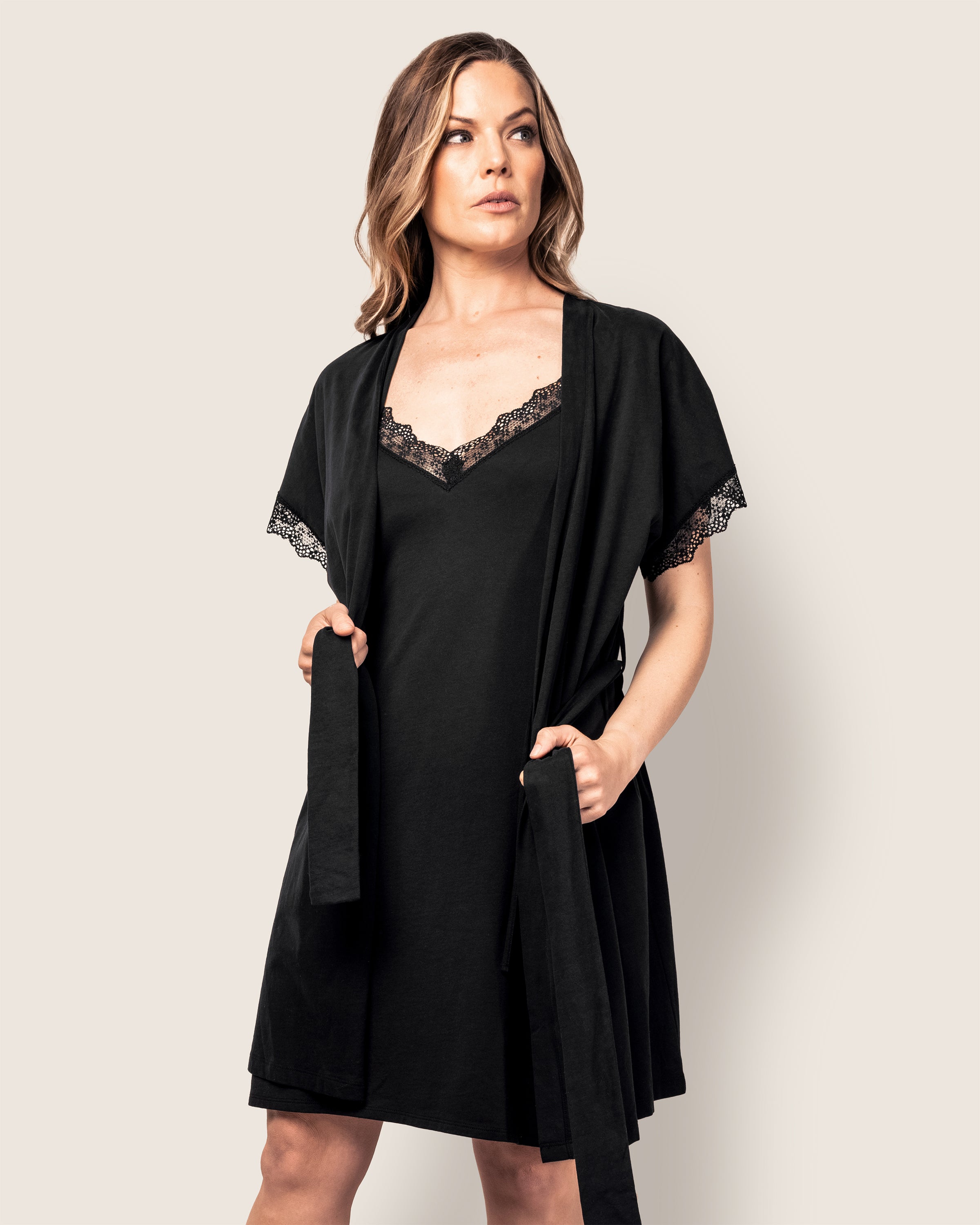 Women's Pima Nightgown with Lace in Black