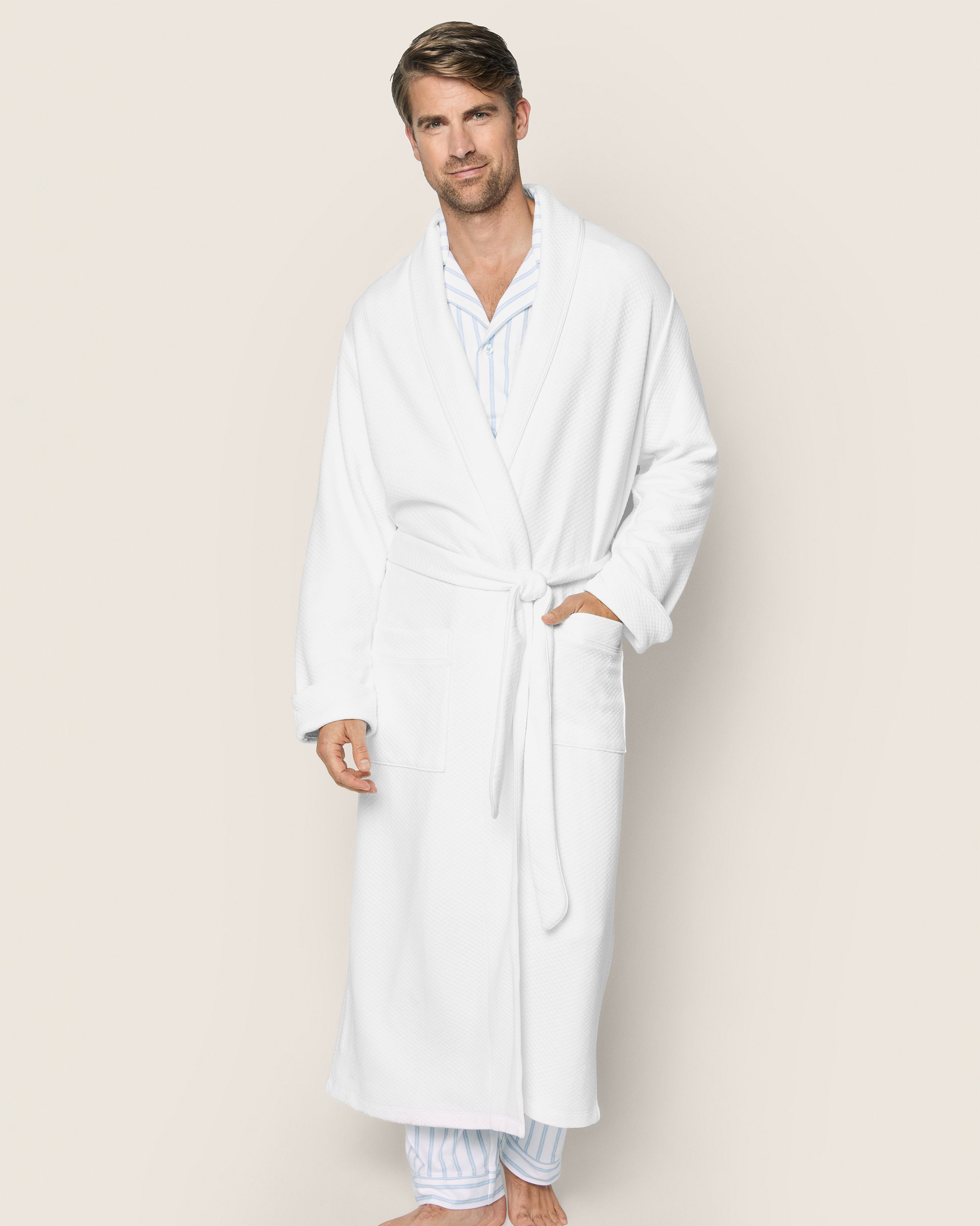 Men's Pima Jacquard Robe in White