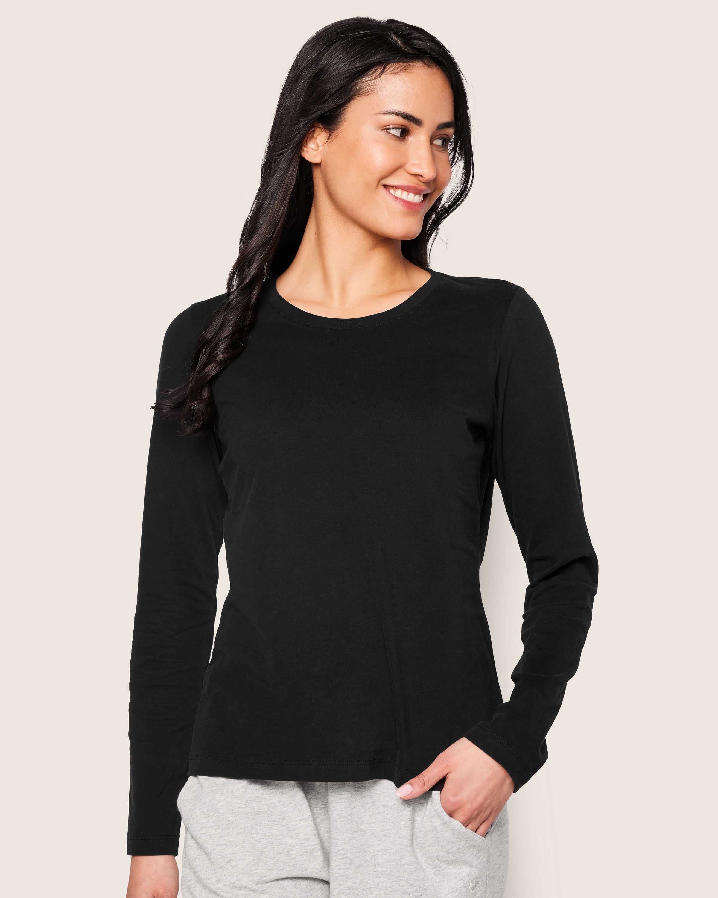 Women's Pima Long Sleeve Top in Black