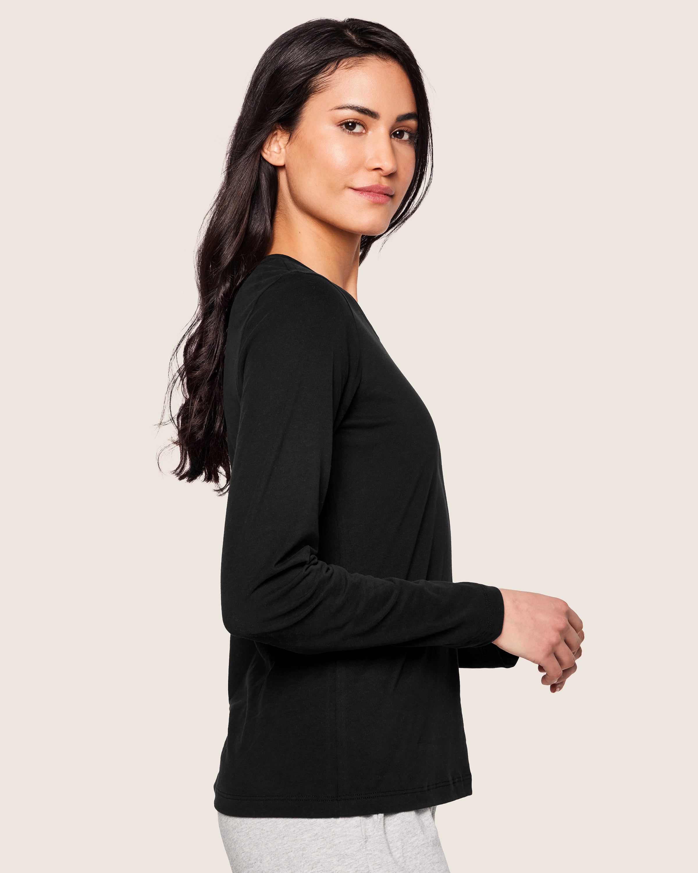 Women's Pima Long Sleeve Top in Black