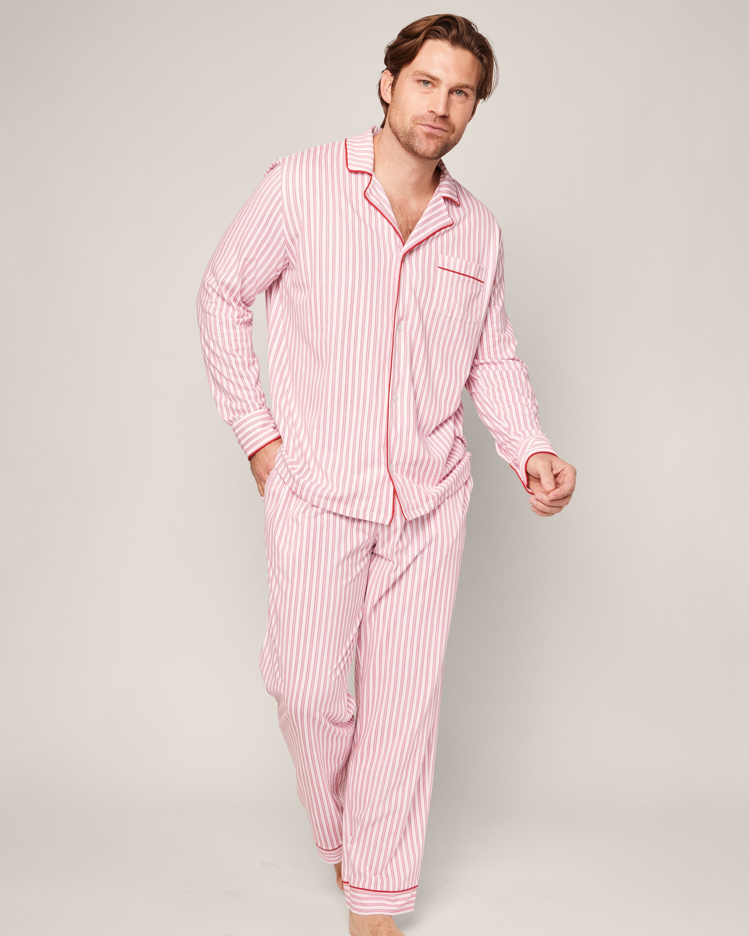 Men's Pima Pajama Set in Antique Red Ticking