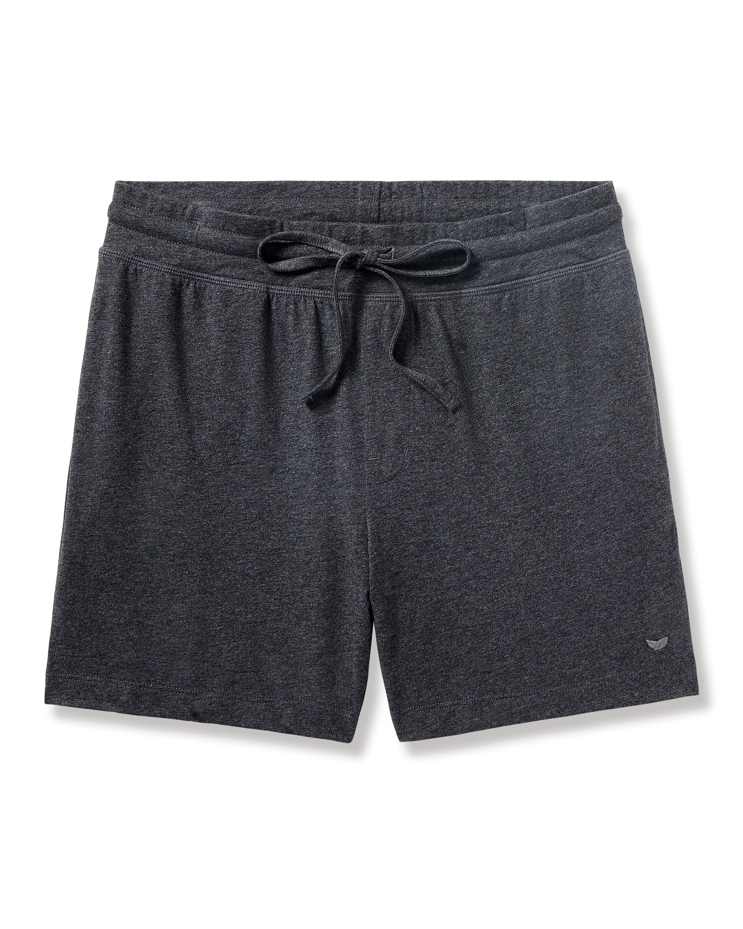 Mens 5 Pima Shorts in Dark Grey by Petite Plume boast a subtle heather texture and soft Peruvian Pima cotton. Featuring an elastic waistband, small logo on the lower left leg, and jersey knit comfort, these shorts are perfect for casual wear.