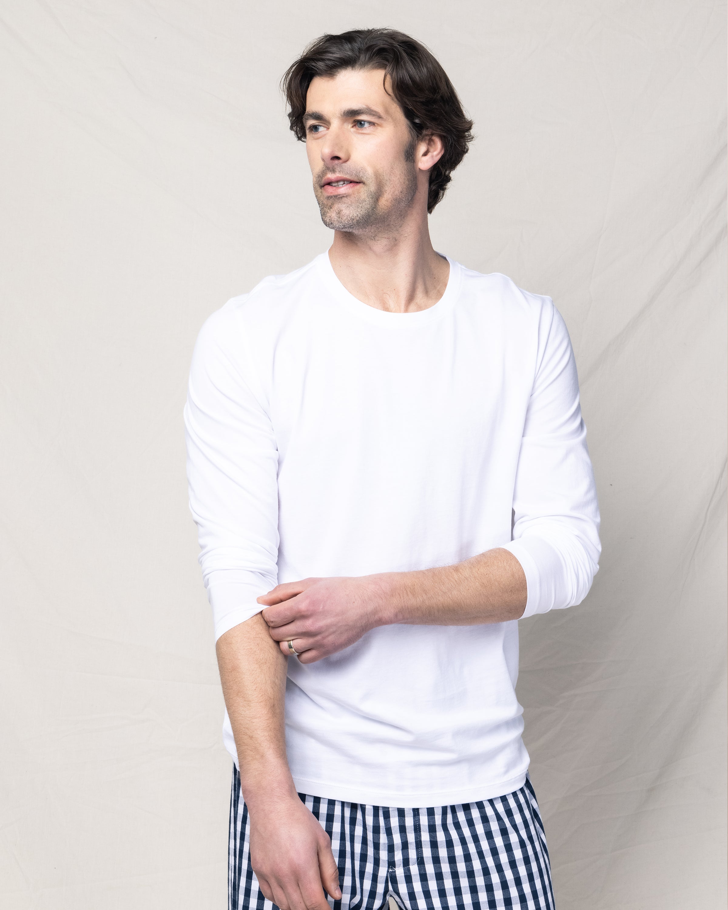 Men's Pima Crew Neck Long Sleeve Top in White