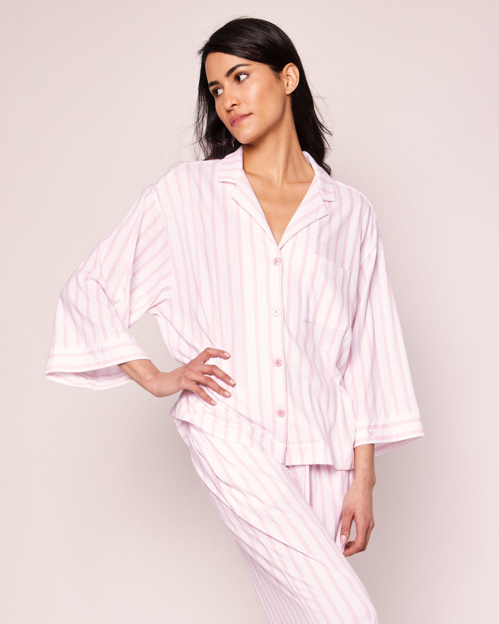 LuxePink Stripe Wide Leg Pajama Set | Petite Plume