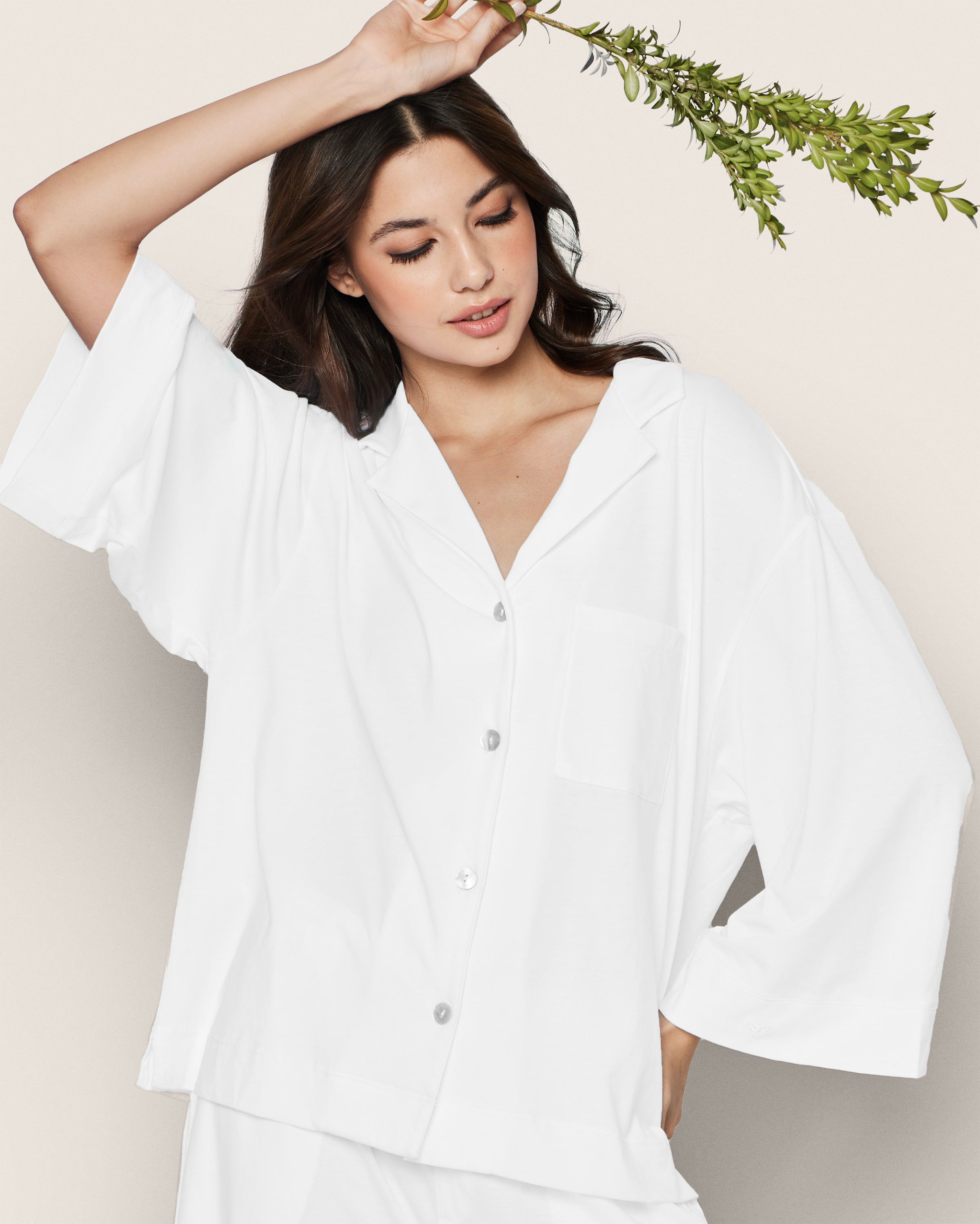 The Olivia Wide Leg Pima Pajama Set in White