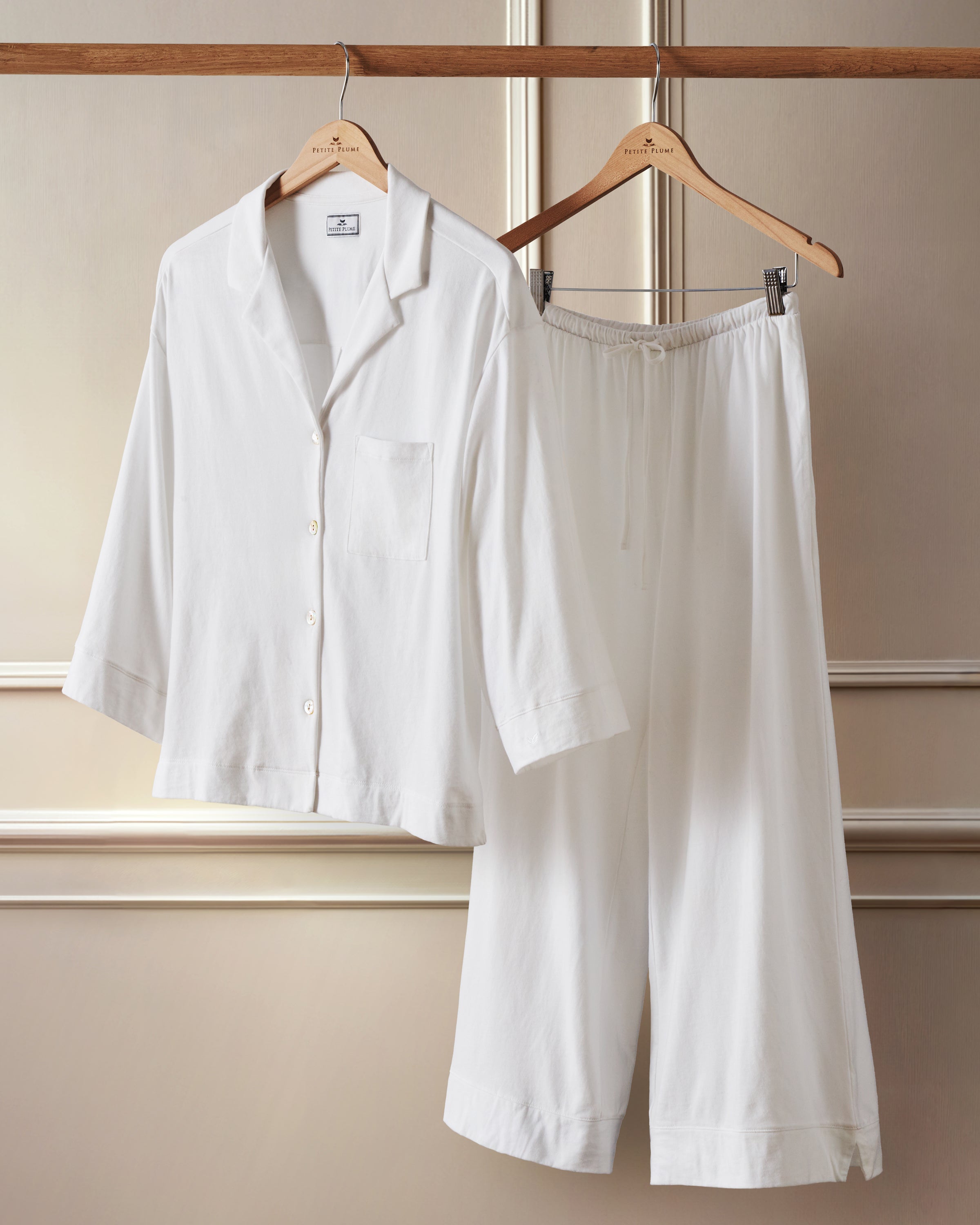 The Olivia Wide Leg Pima Pajama Set in White