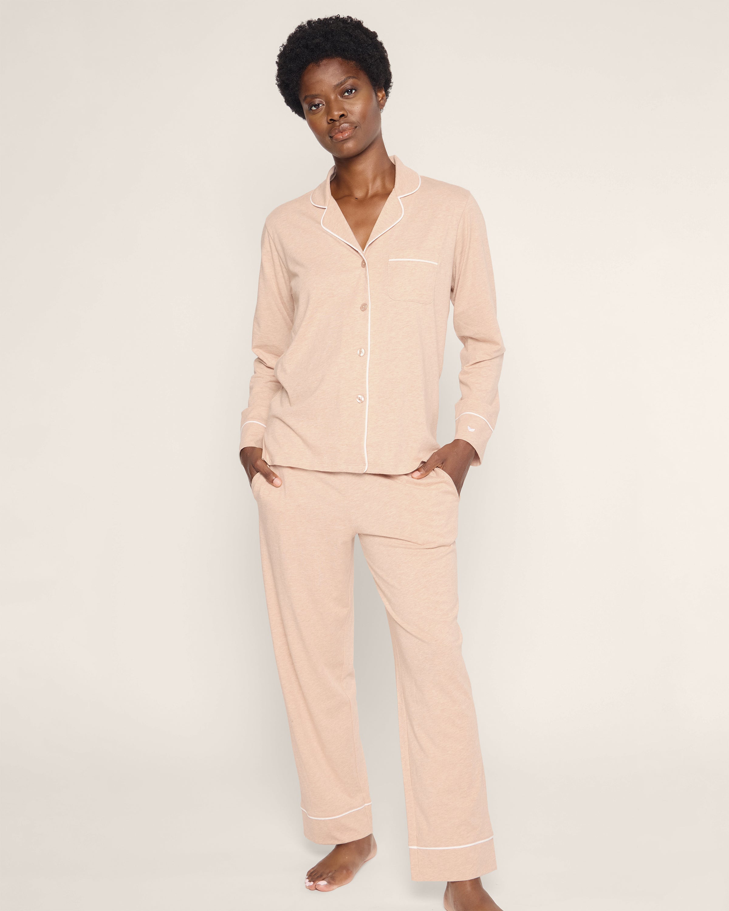 Women's Pima Pajama Set in Camel