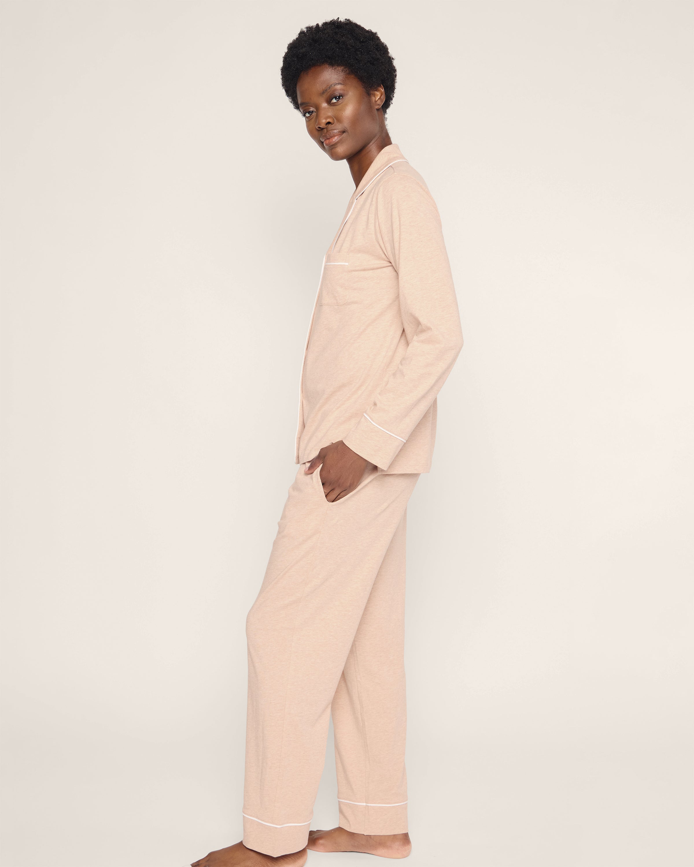 Women's Pima Pajama Set in Camel