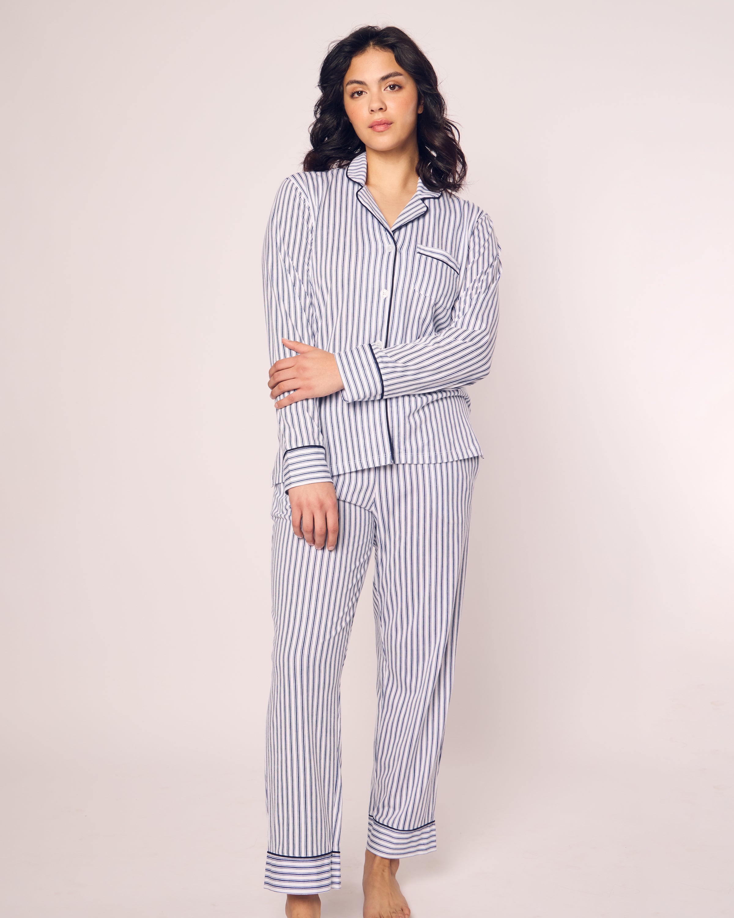 Women's Pima Pajama Set in Navy French Ticking