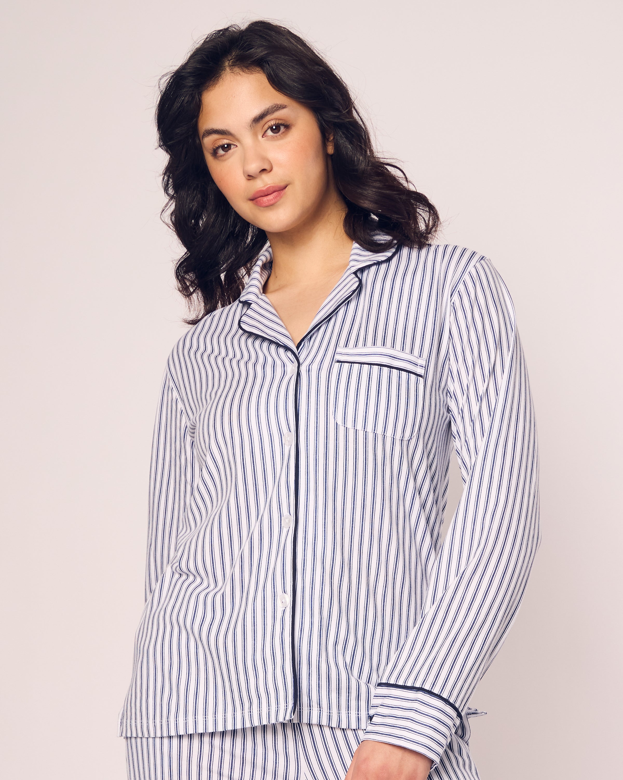 Women's Pima Pajama Set in Navy French Ticking