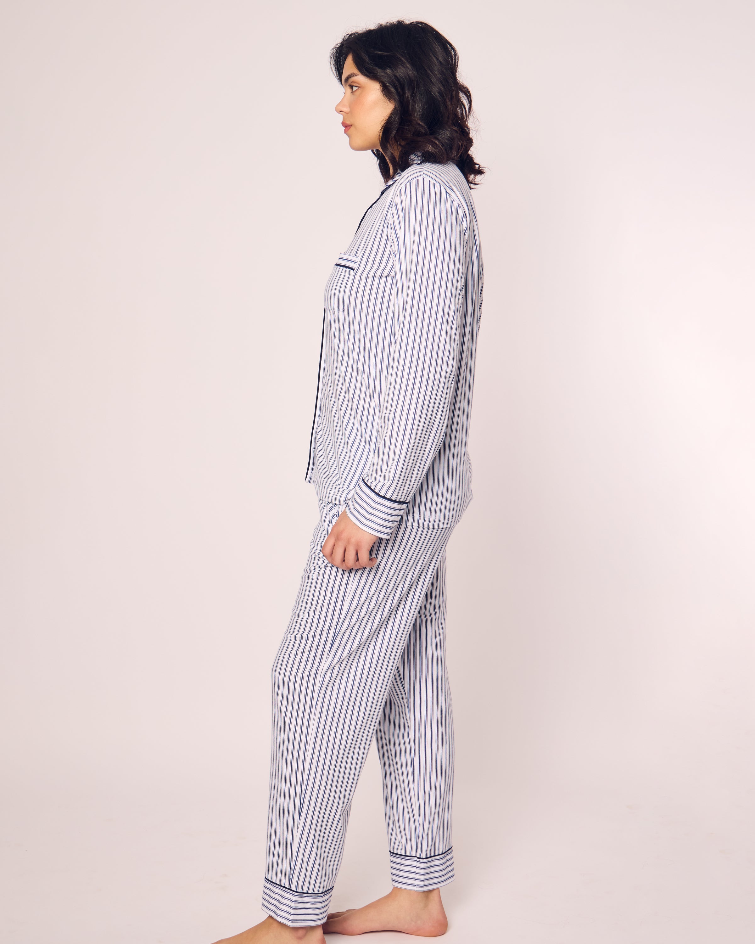 Women's Pima Pajama Set in Navy French Ticking