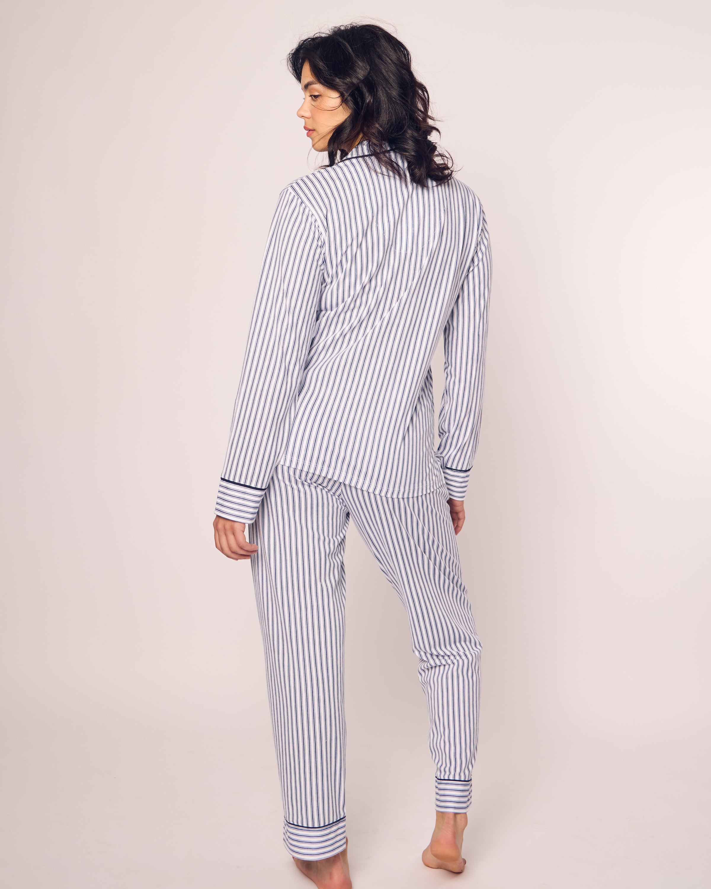 Women's Pima Pajama Set in Navy French Ticking