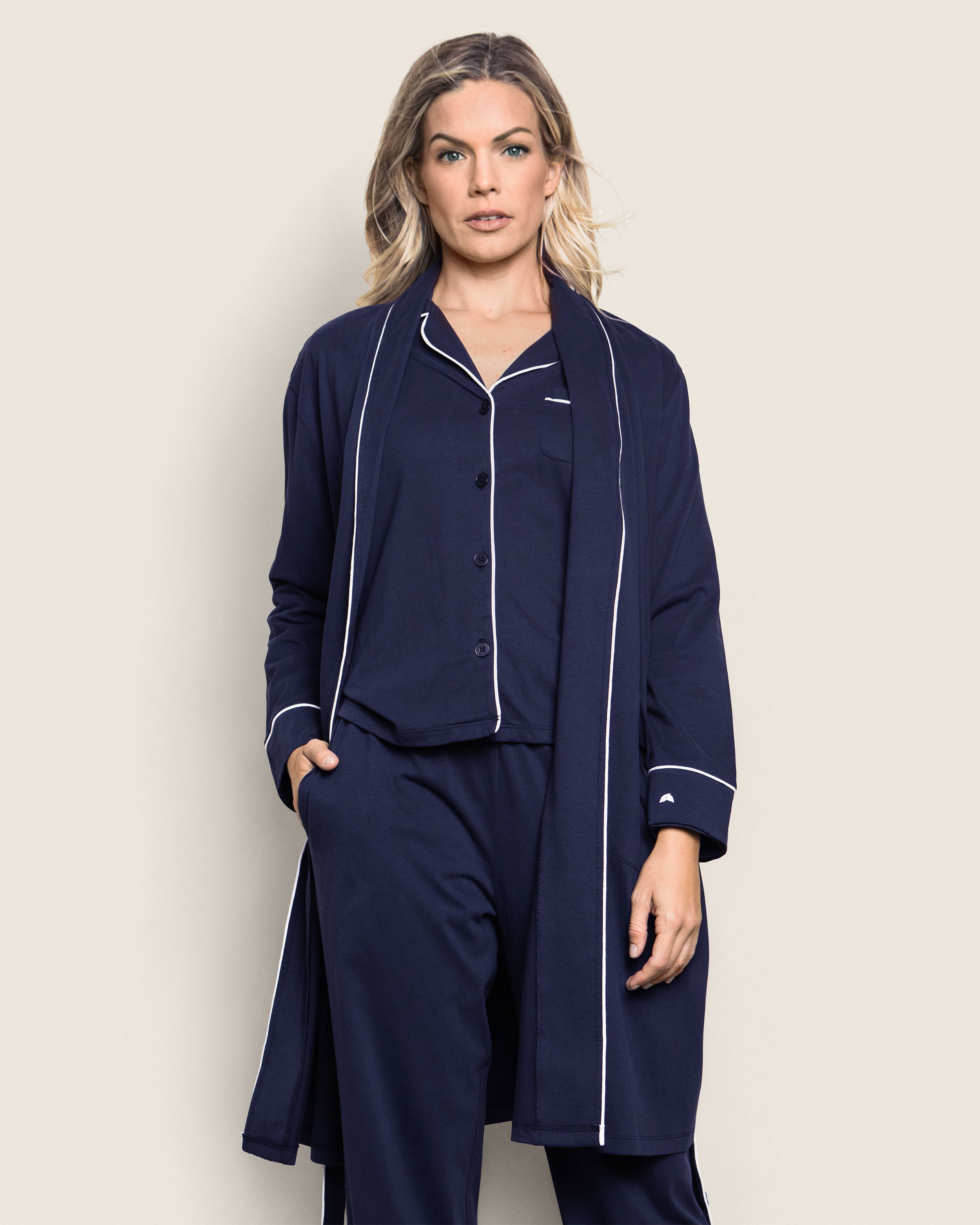 Women's Pima Robe in Navy