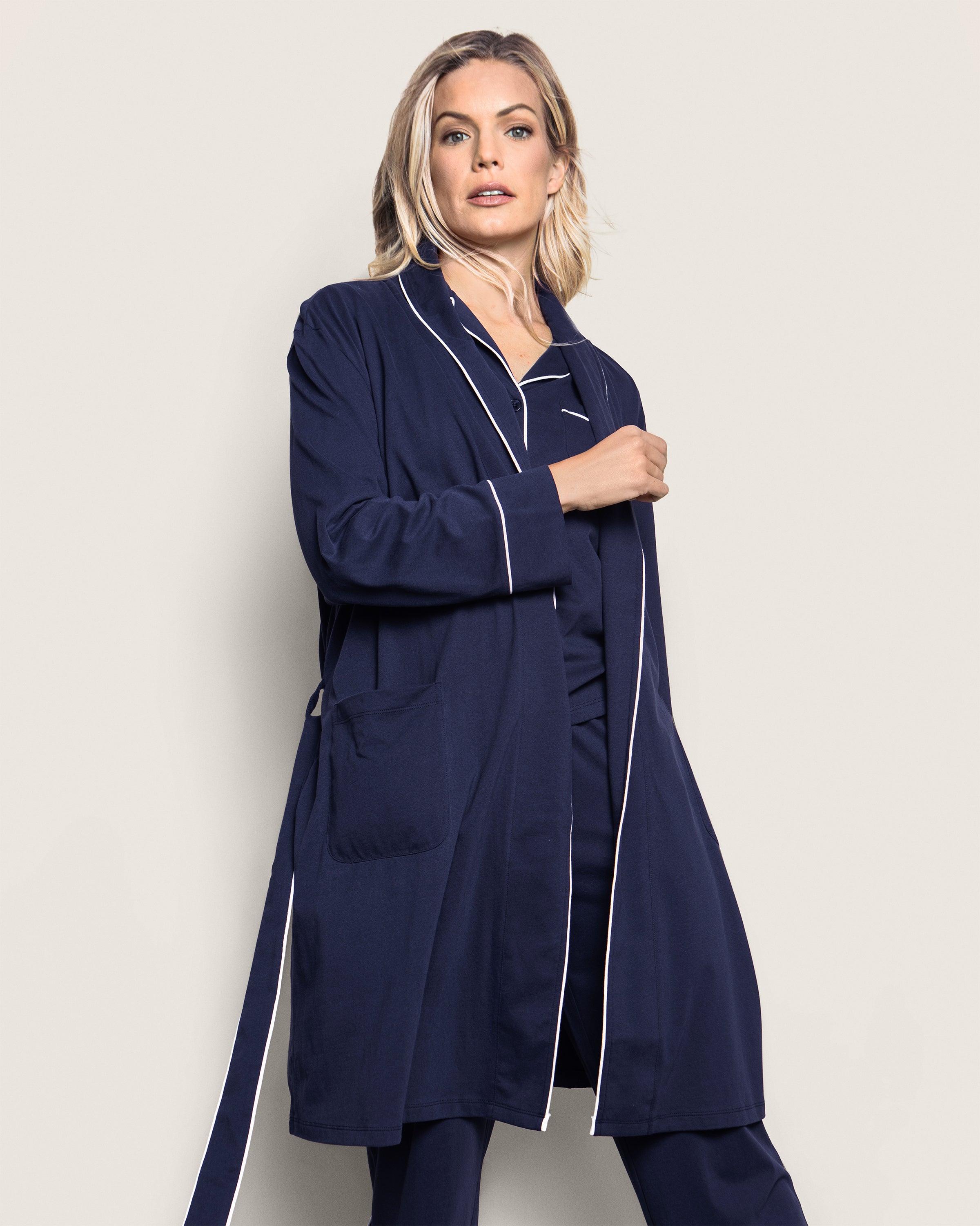 Women's Pima Robe in Navy