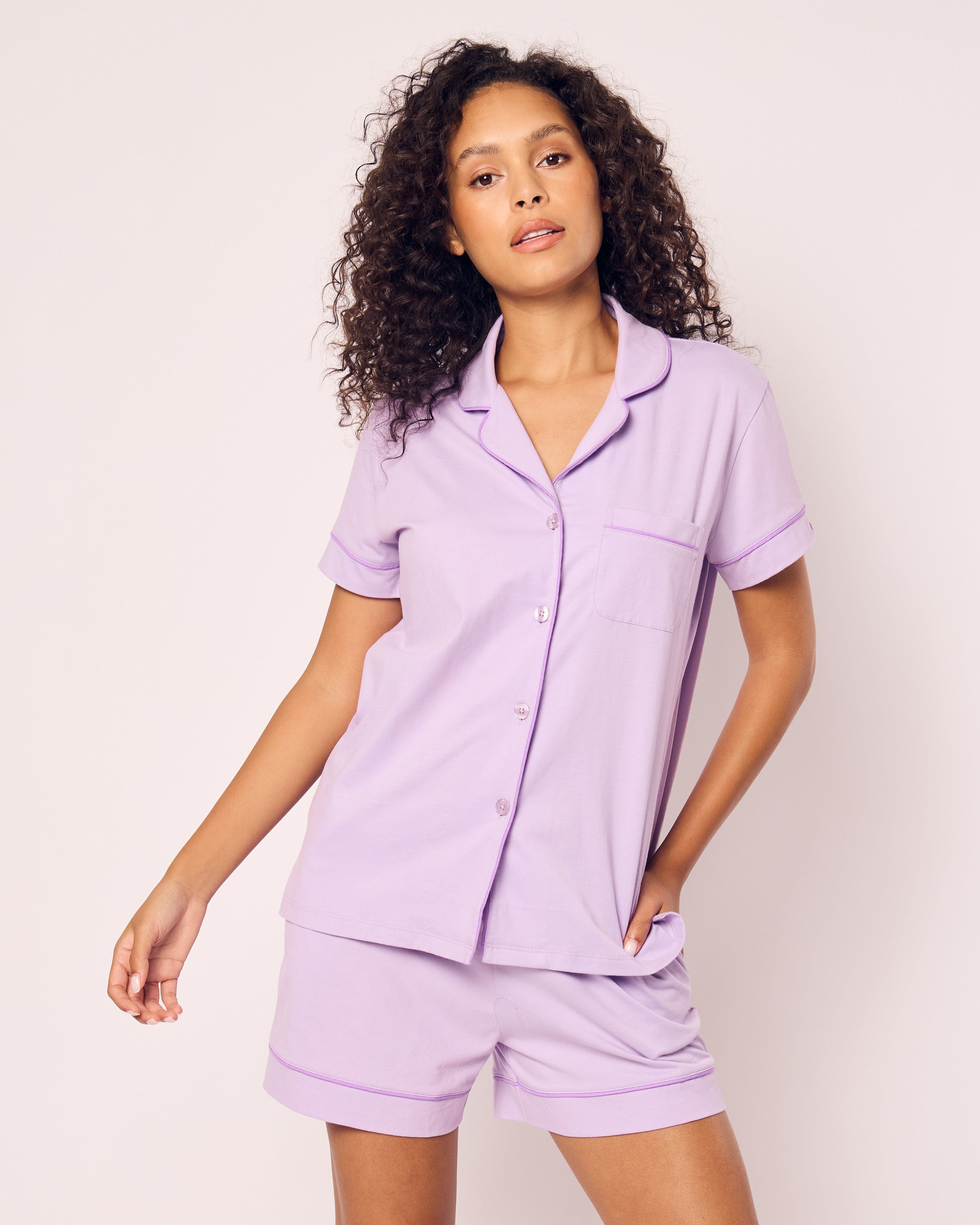 Women's Pima Short Sleeve Short Set in Lavender