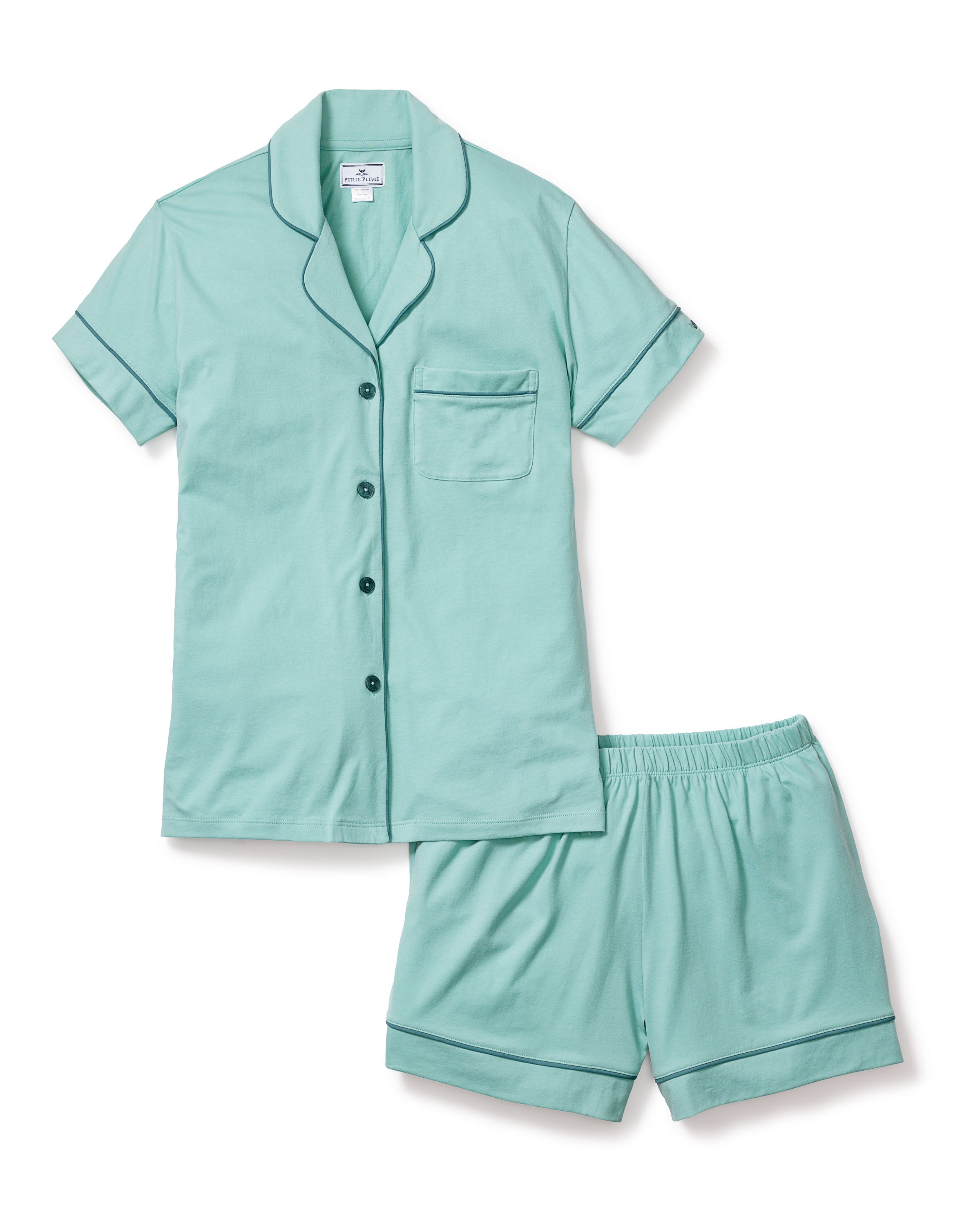 Women's Pima Short Sleeve Short Set in Seaglass