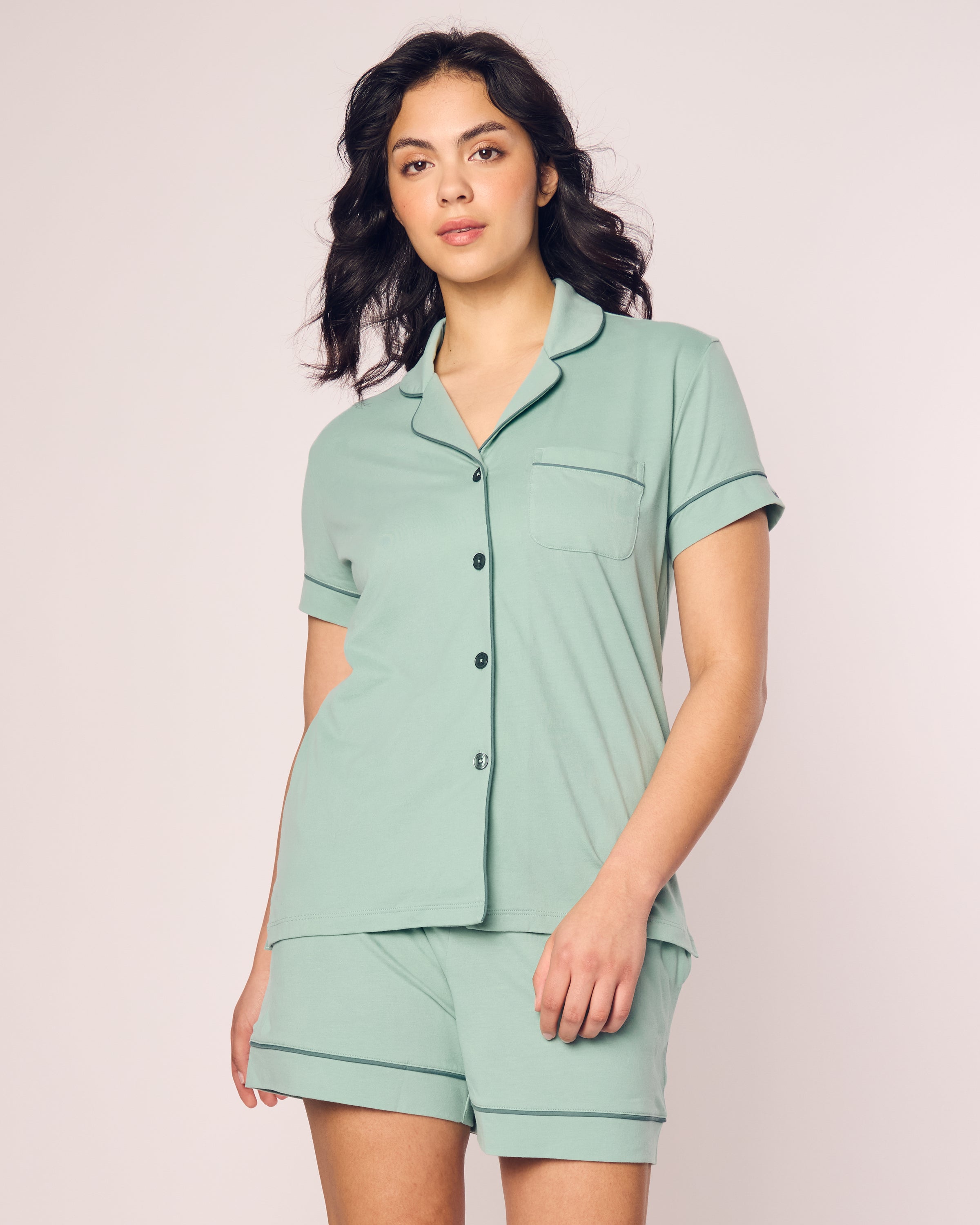 Women's Pima Short Sleeve Short Set in Seaglass