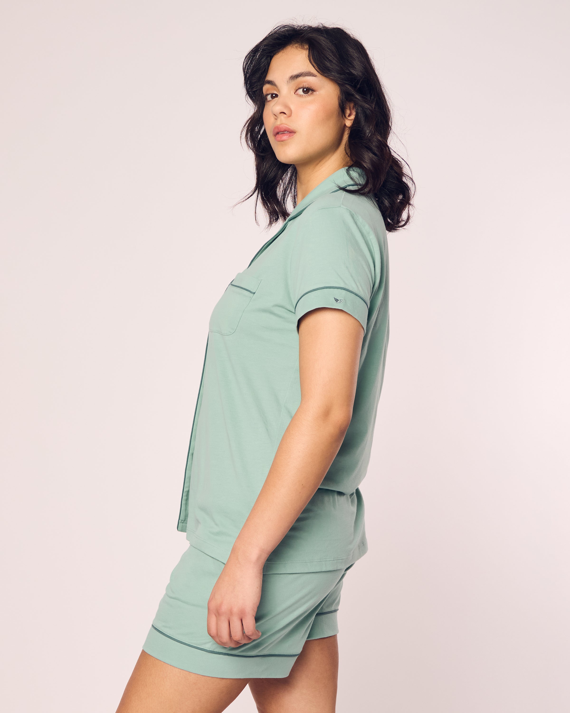 Women's Pima Short Sleeve Short Set in Seaglass