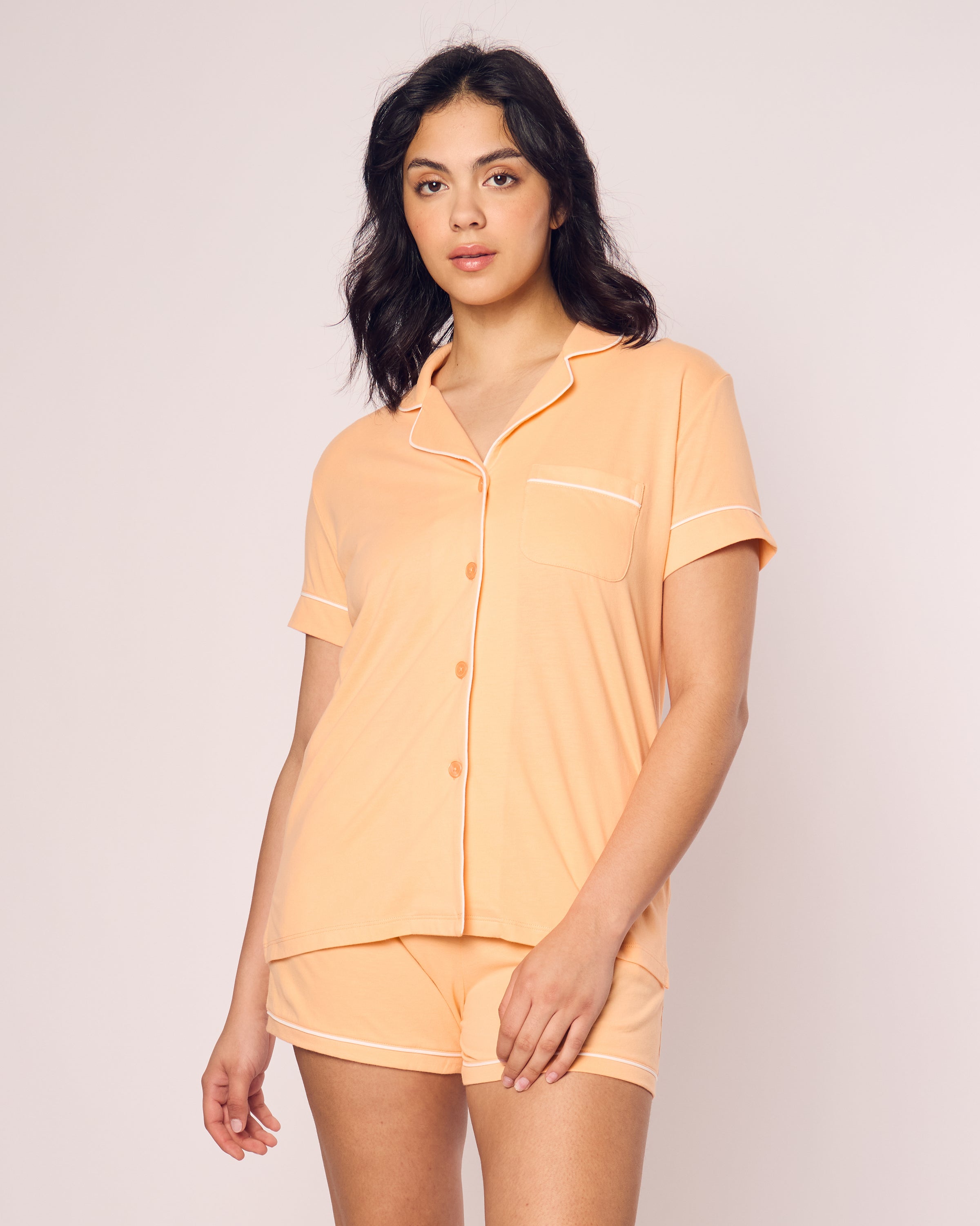 Women's Pima Short Sleeve Short Set in Peach