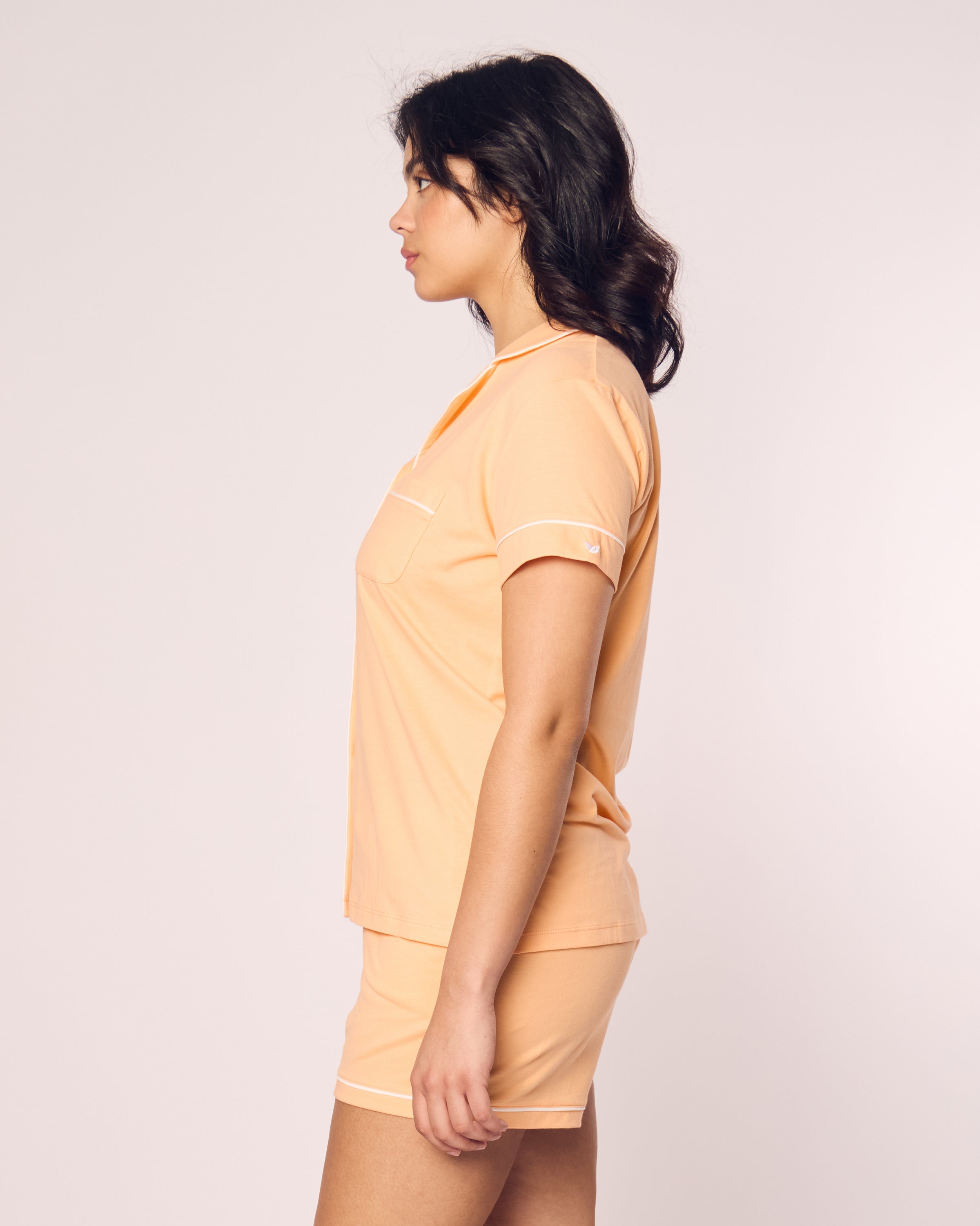 Women's Pima Short Sleeve Short Set in Peach