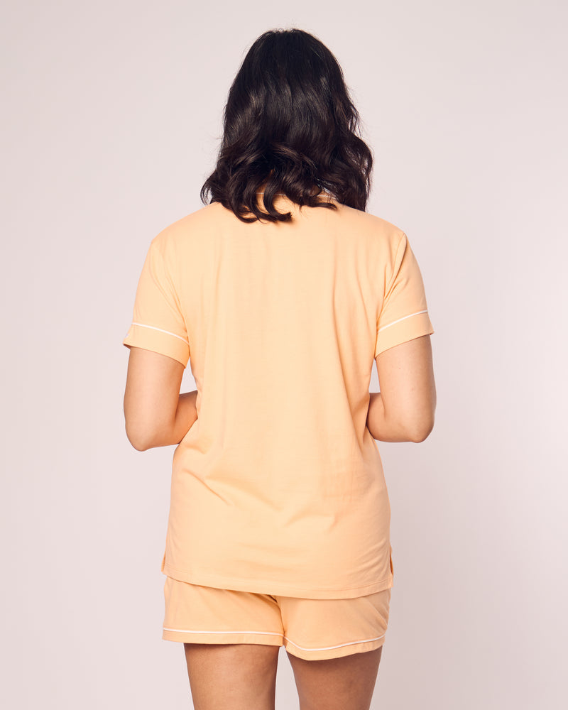 Women's Pima Short Sleeve Short Set in Peach