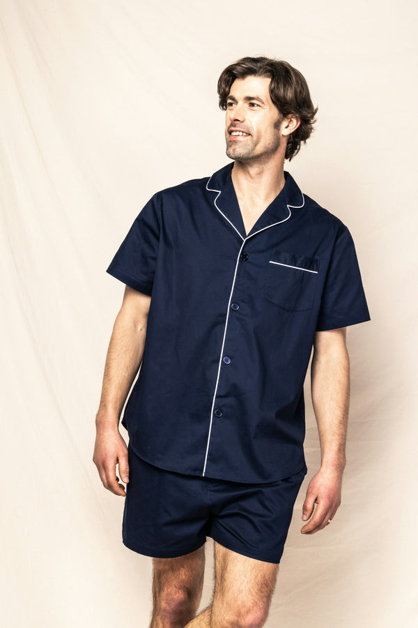 Men's Twill Pajama Short Set in Navy