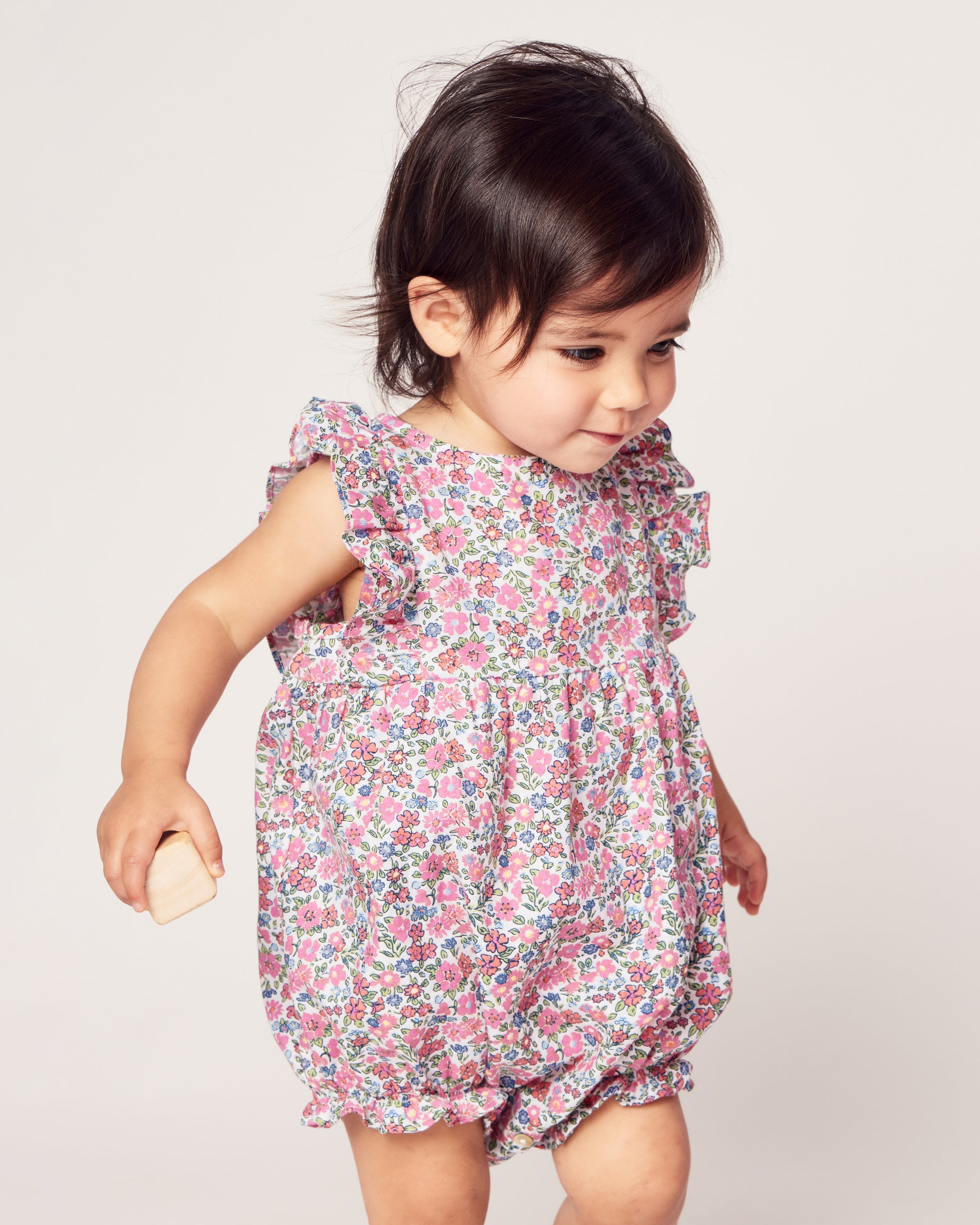 Baby's Twill Ruffled Romper in Fleurs de Rose